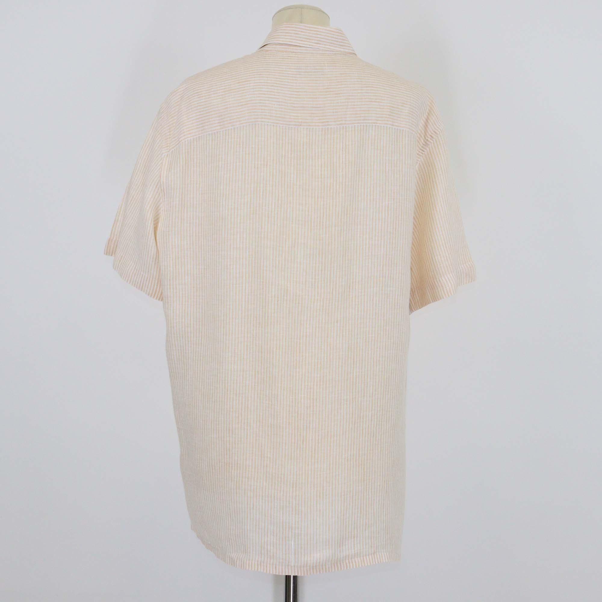 Loro Piana Coral Orange Stripe Linen Short Sleeve Shirt