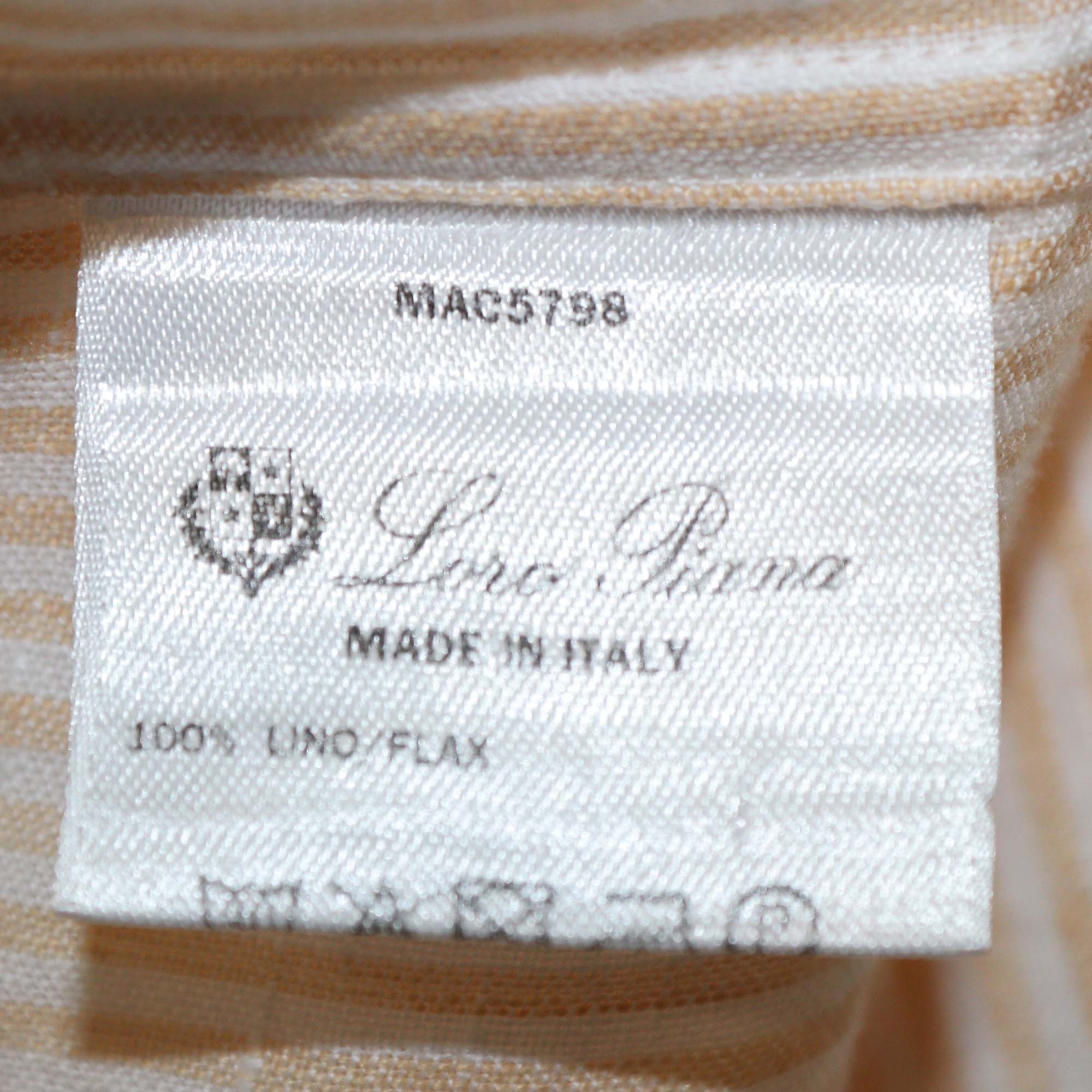 Loro Piana Coral Orange Stripe Linen Short Sleeve Shirt