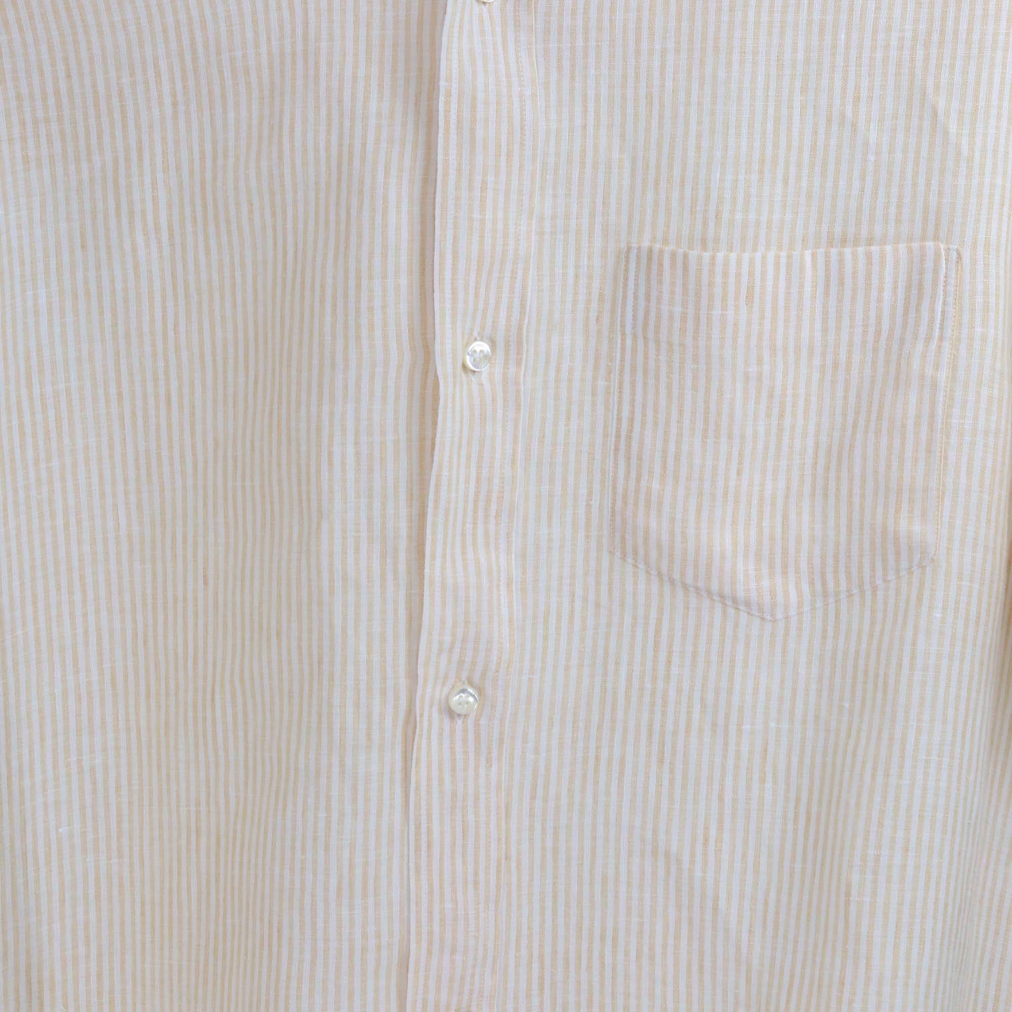 Loro Piana Coral Orange Stripe Linen Short Sleeve Shirt