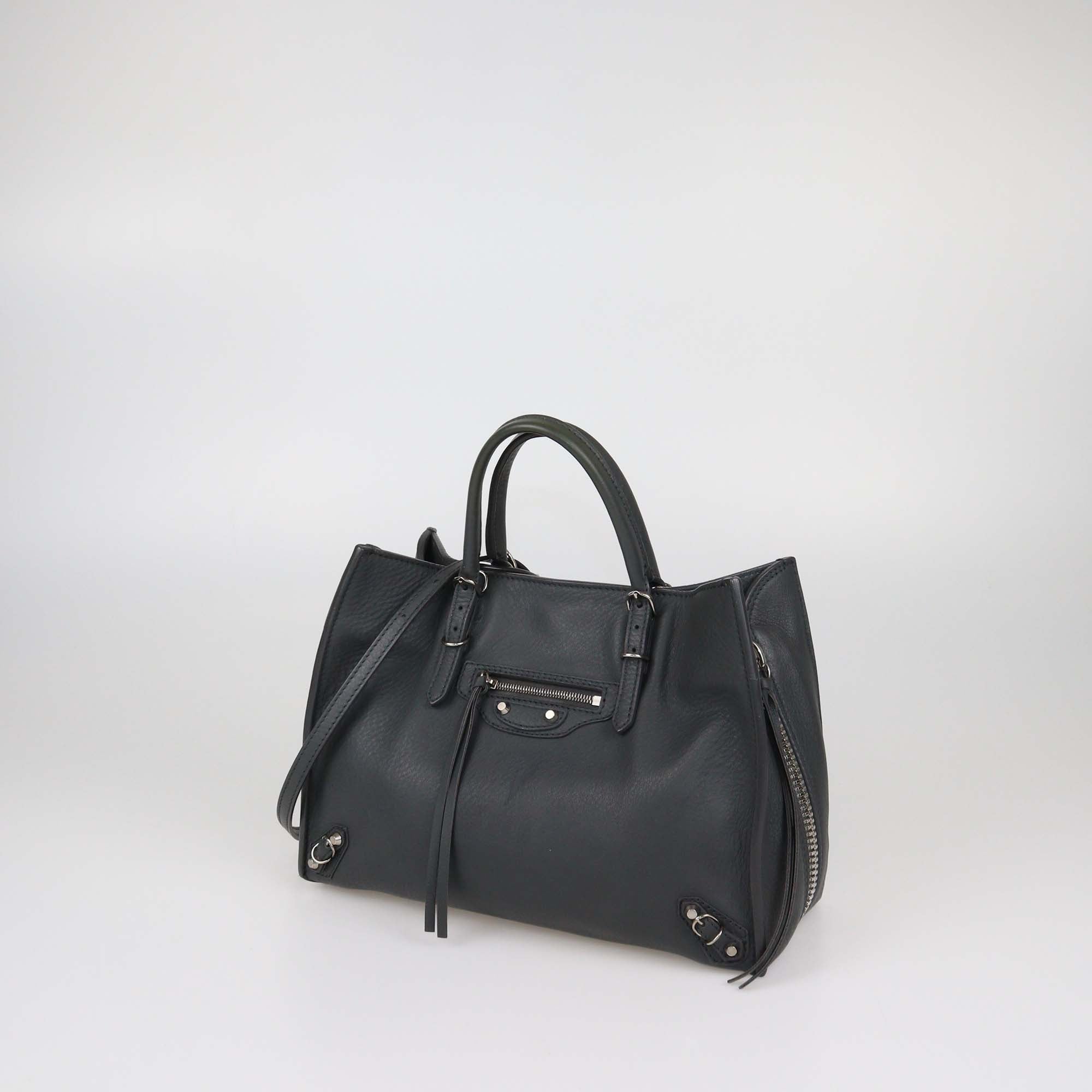 Balenciaga Dark Grey Leather Papier A6 Side Zip Tote