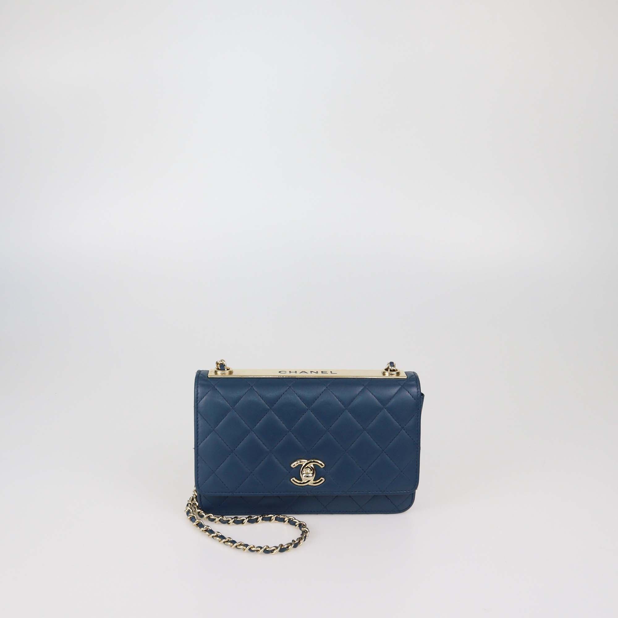 Chanel Blue Quilted Leather Trendy CC Wallet on Chain