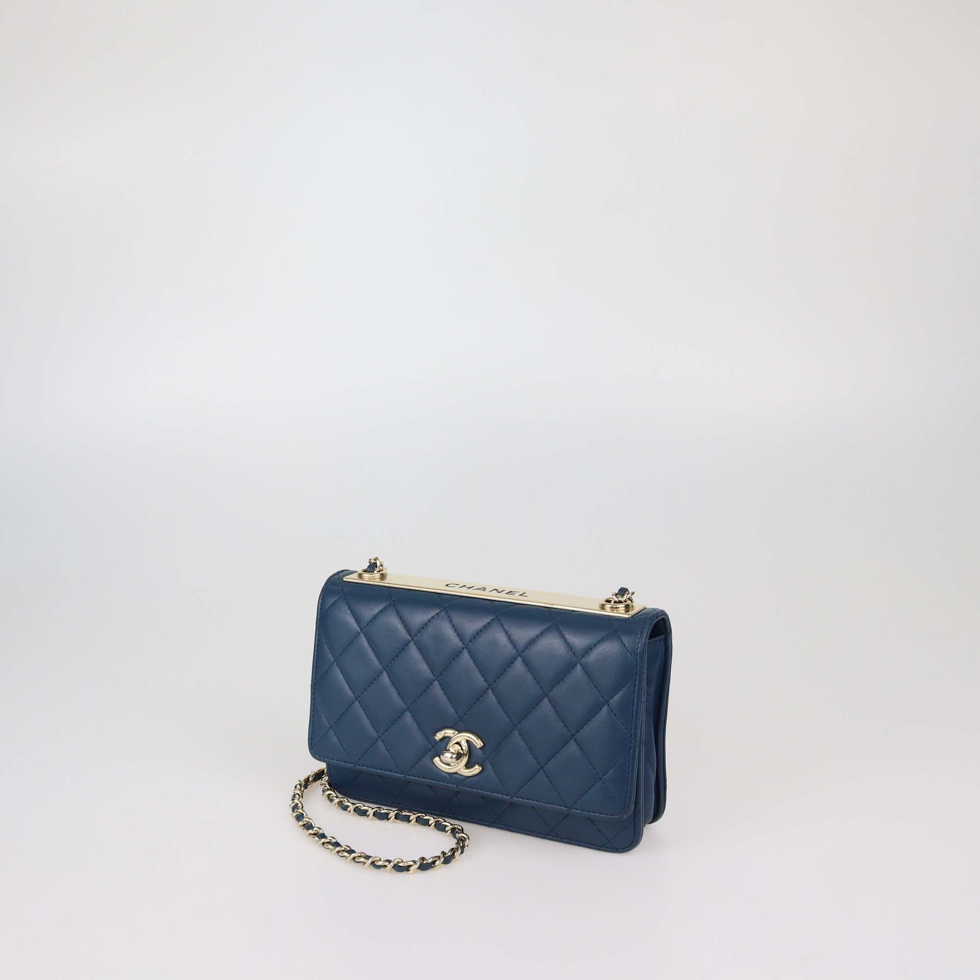 Chanel Blue Quilted Leather Trendy CC Wallet on Chain