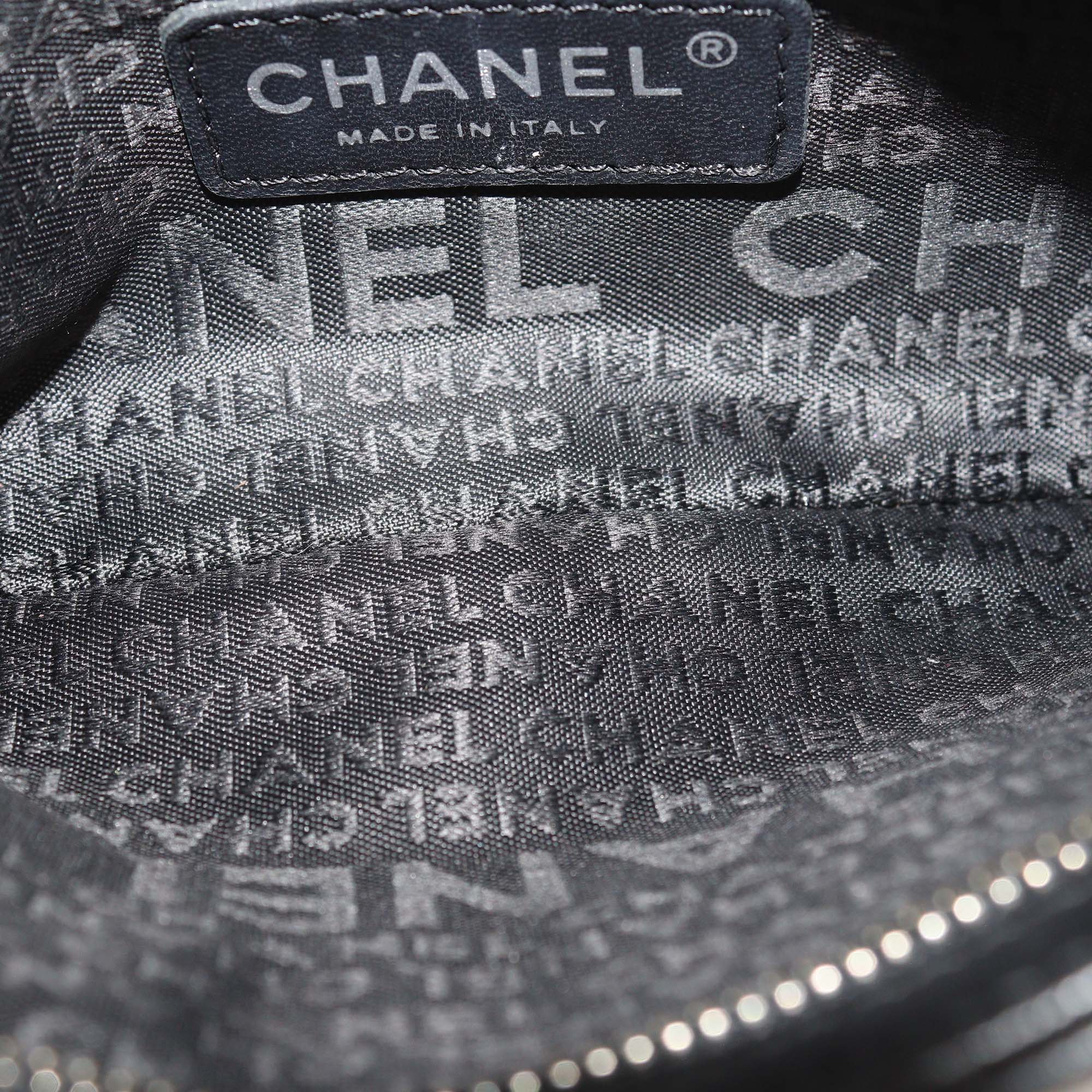 Chanel Black Choco Bar Leather Camellia No.5 Pochette Bag