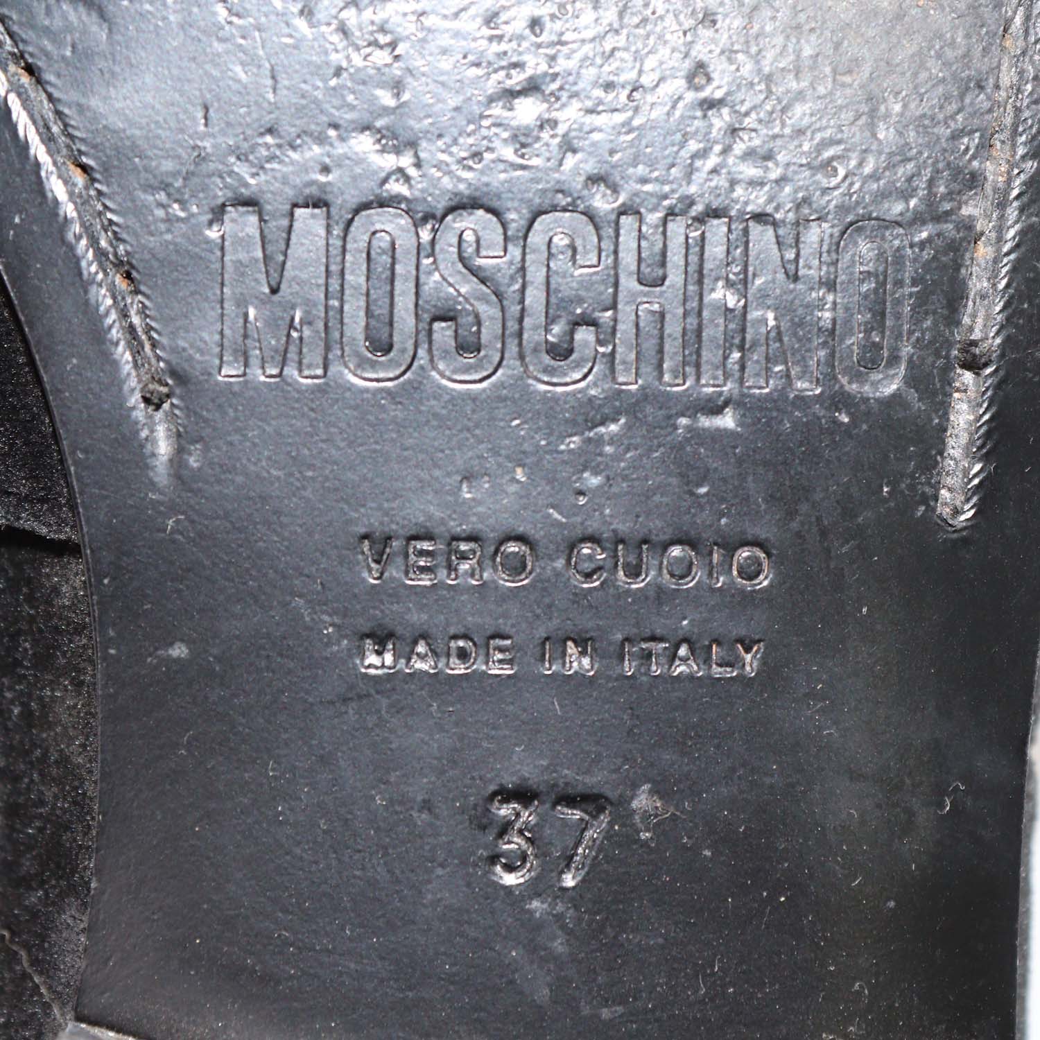 Moschino Black Velvet Metal Logo Slip On Loafers