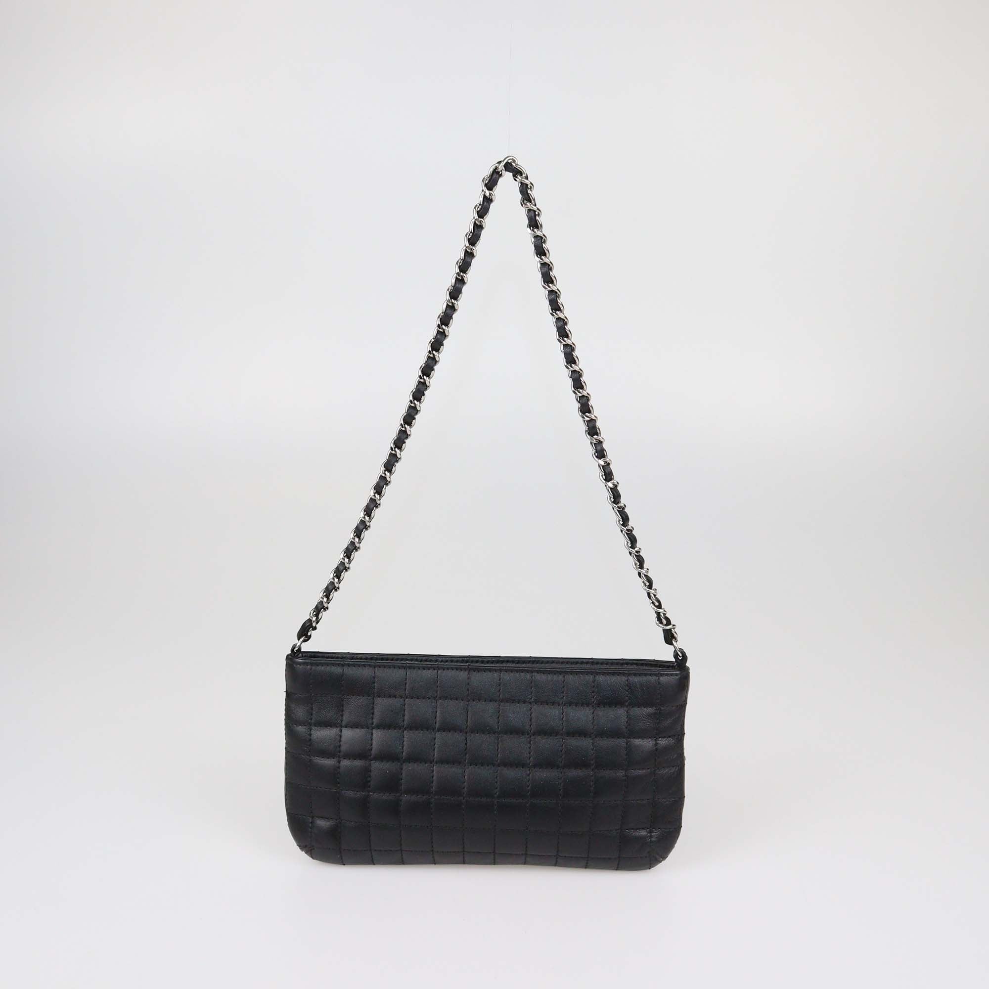 Chanel Black Choco Bar Leather Camellia No.5 Pochette Bag