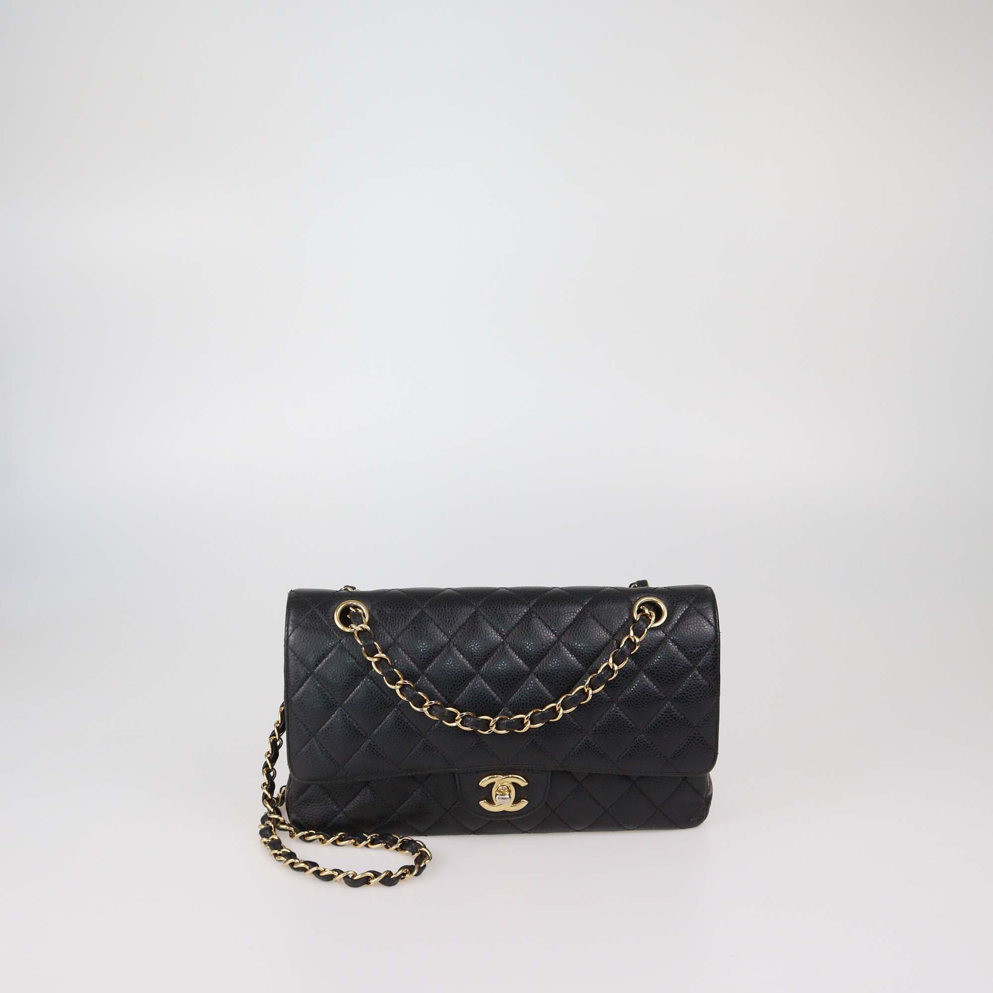 Chanel Black Quilted Caviar Leather Medium Classic Double Flap Bag