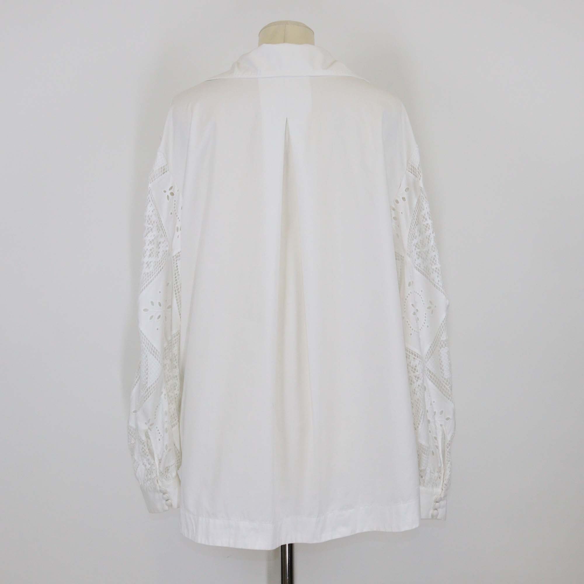 Shona Joy White Cotton Crochet Detail Long Sleeve Blouse
