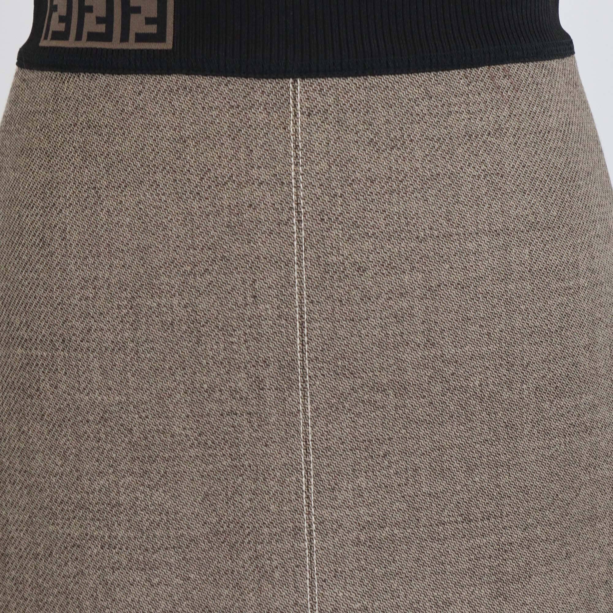 Fendi Black/Beige Logo Knit Waistband Detail Midi Skirt Womens Fendi