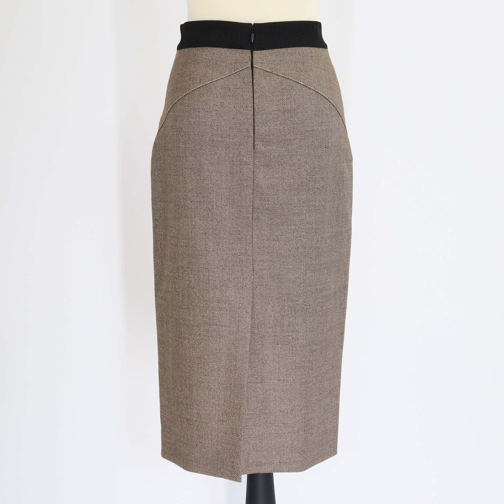 Fendi Black/Beige Logo Knit Waistband Detail Midi Skirt Womens Fendi