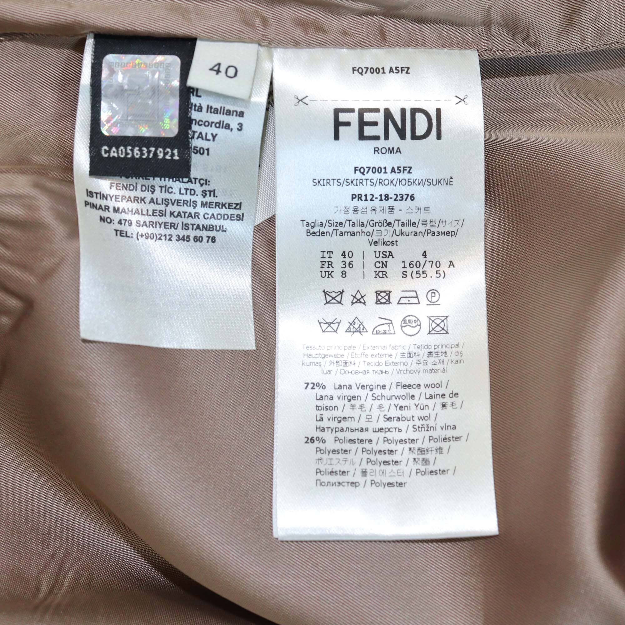 Fendi Black/Beige Logo Knit Waistband Detail Midi Skirt Womens Fendi