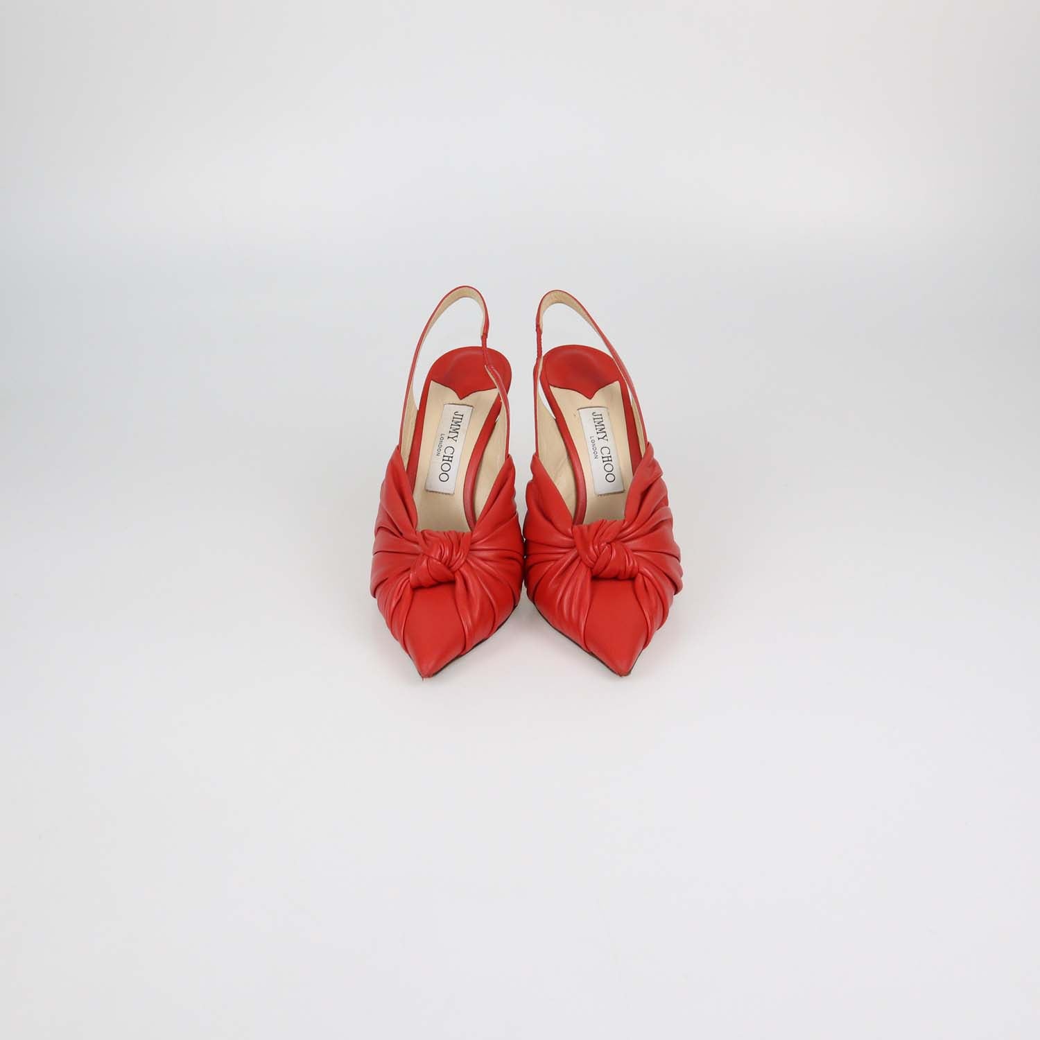 Jimmy Choo Red Leather Knot Slingback Pointed Toe Pumps
