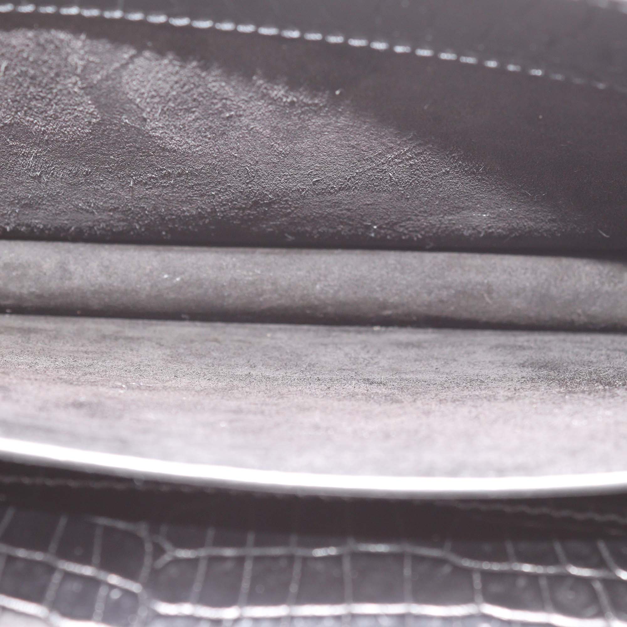 Saint Laurent Black Croc Embossed Leather Medium Sunset Shoulder Bag