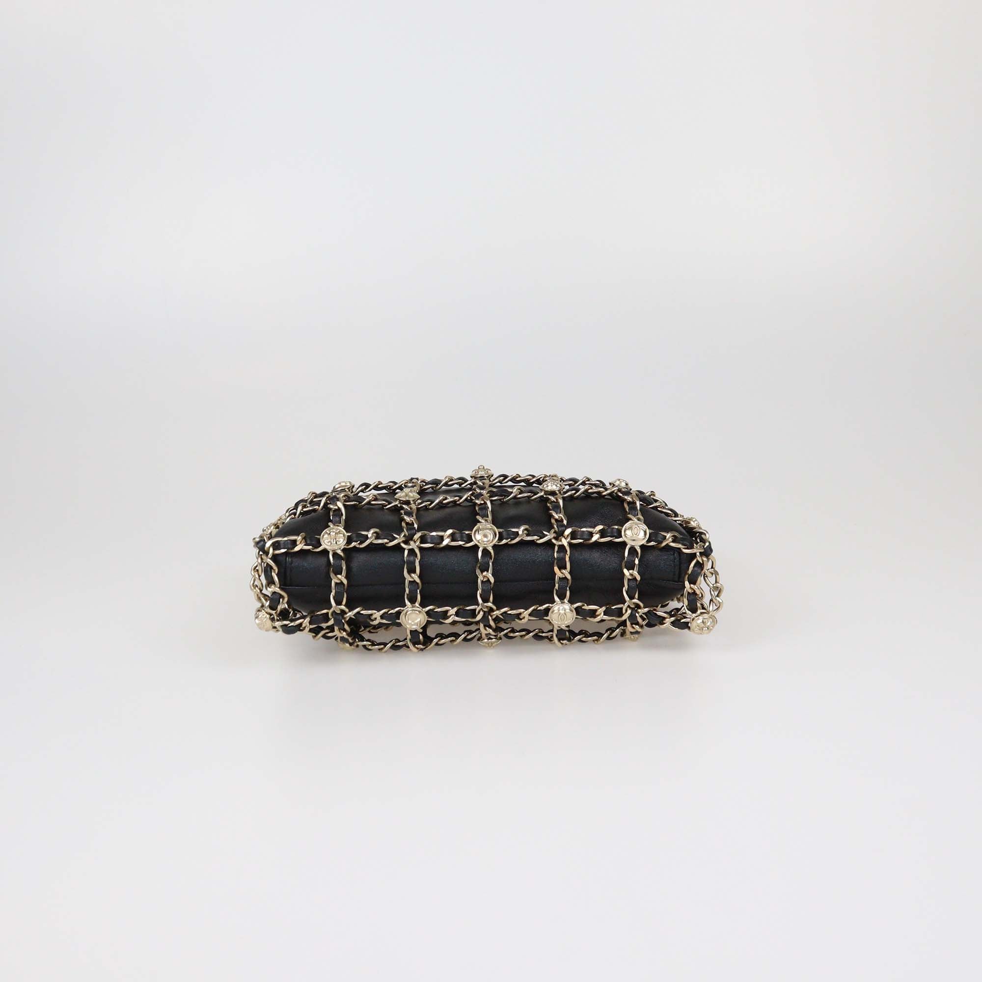 Chanel Black/Gold Leather Chain Frame Crossbody Bag