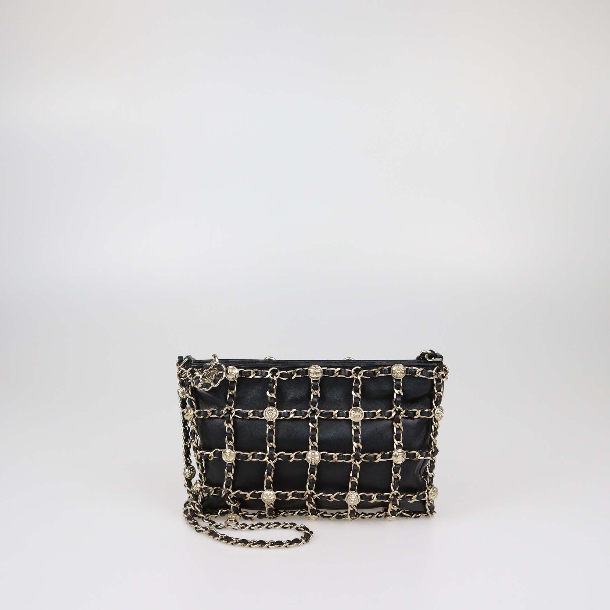 Chanel Black/Gold Leather Chain Frame Crossbody Bag