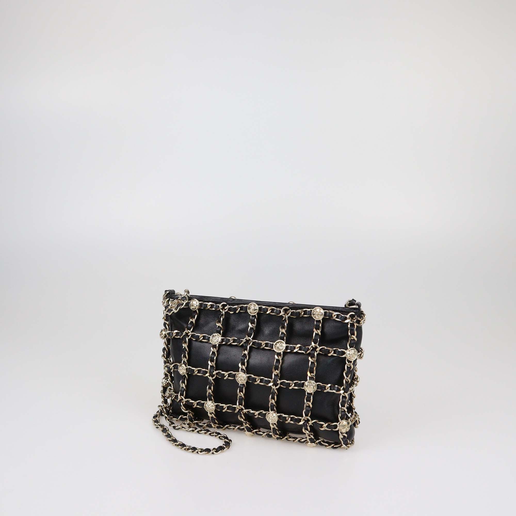 Chanel Black/Gold Leather Chain Frame Crossbody Bag