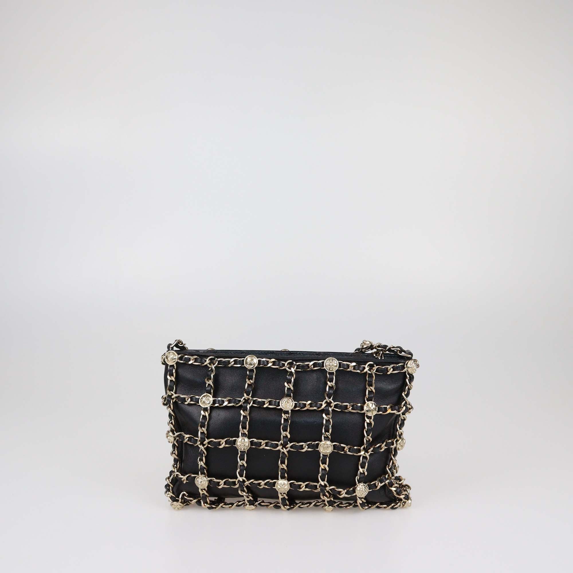 Chanel Black/Gold Leather Chain Frame Crossbody Bag
