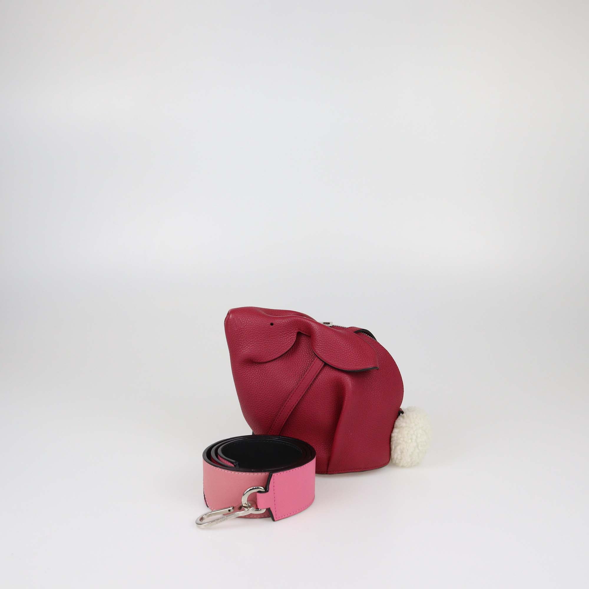 Loewe Red Leather and Shearling Mini Bunny Crossbody Bag