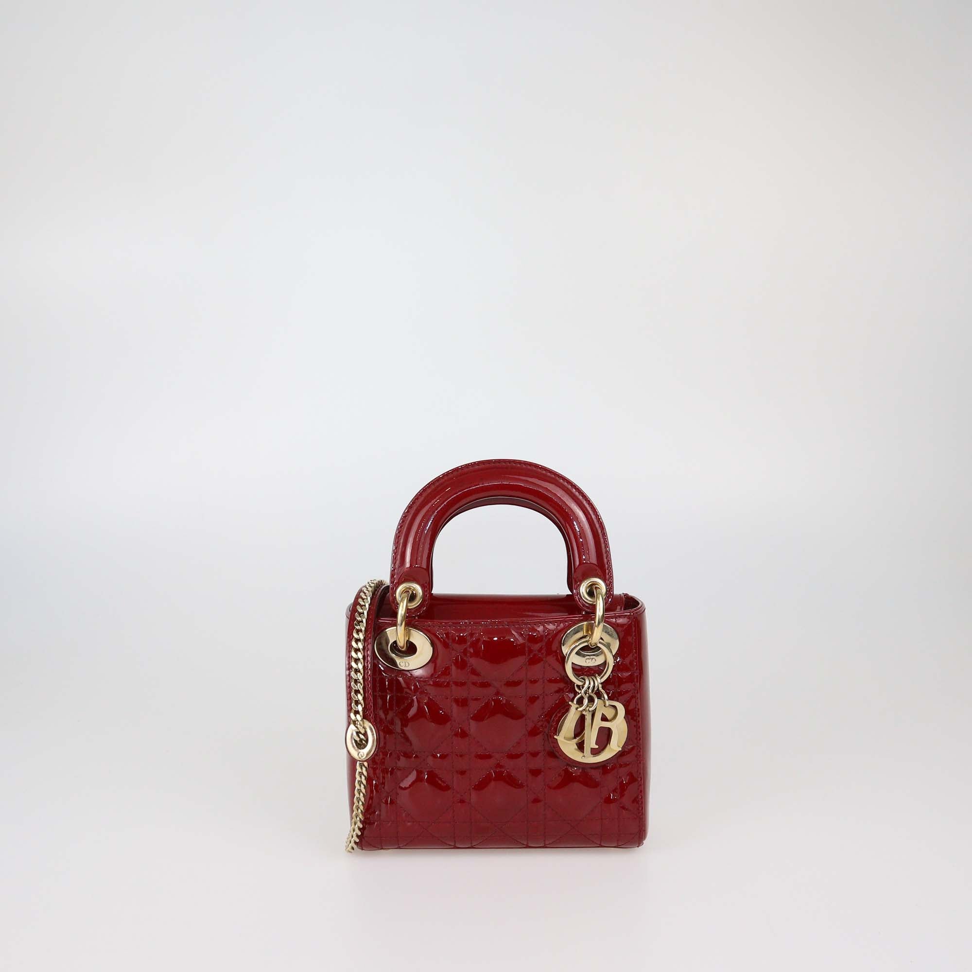 Christian Dior Red Cannage Patent Leather Mini Lady Dior Tote