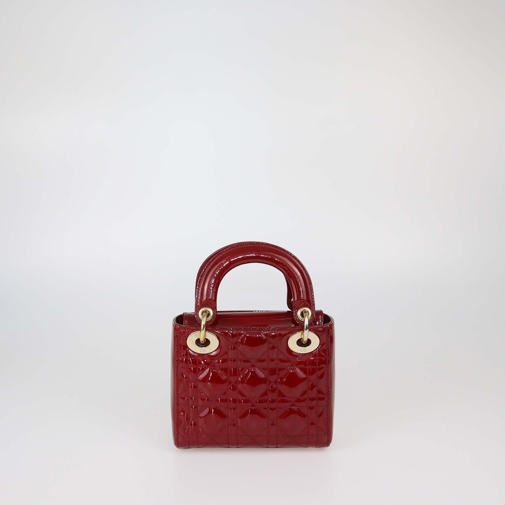Christian Dior Red Cannage Patent Leather Mini Lady Dior Tote