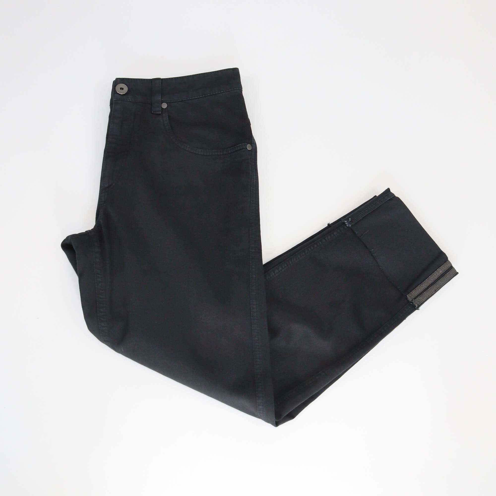 Brunello Cucinelli Black Monili Cuff Detailed Denim Jeans Womens Brunello Cucinelli