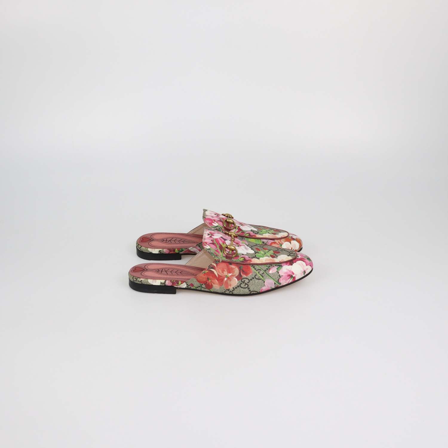 Gucci Multicolor GG Supreme Canvas Blooms Princetown Horsebit Mules