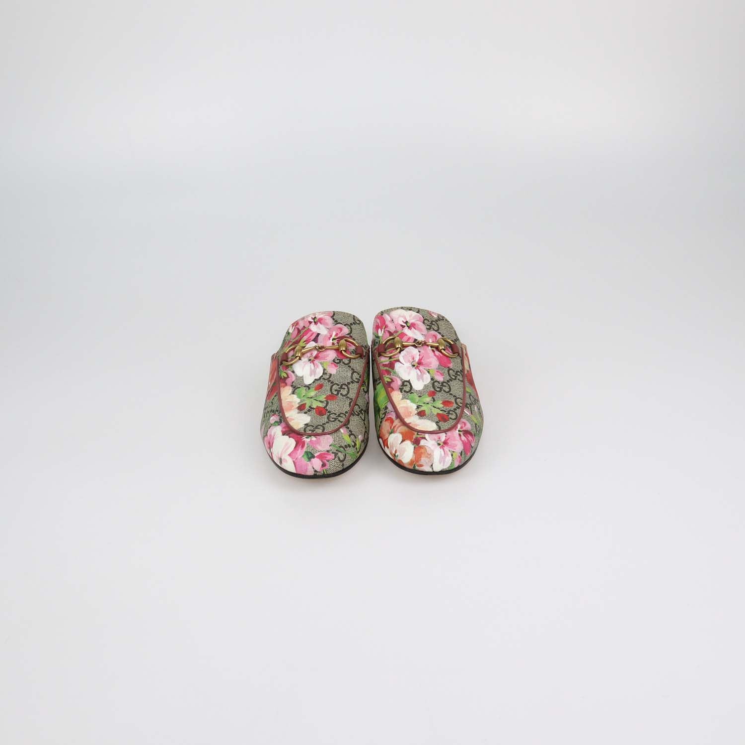 Gucci Multicolor GG Supreme Canvas Blooms Princetown Horsebit Mules