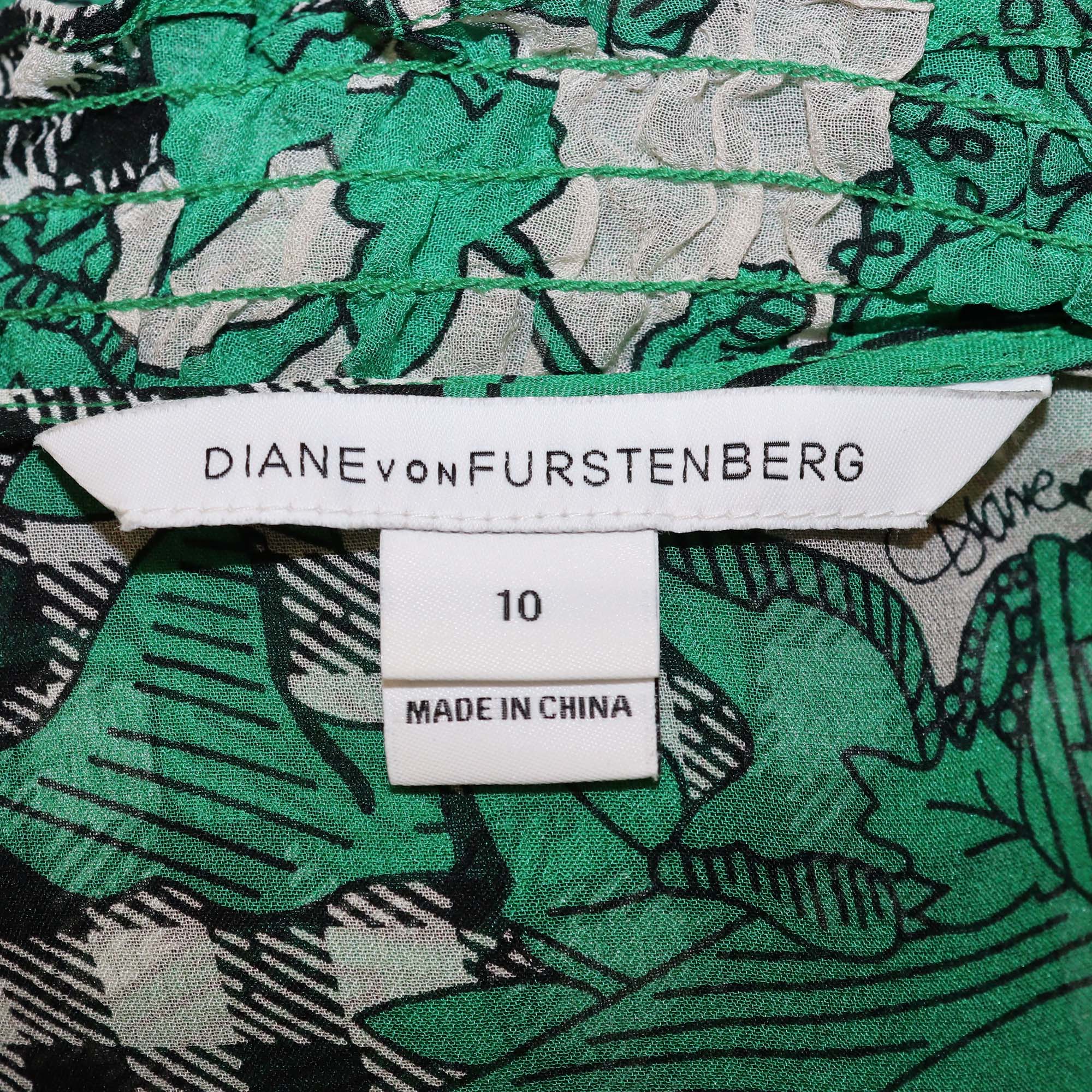 Diane Von Furstenberg Green Silk Floral Print Layla Dress