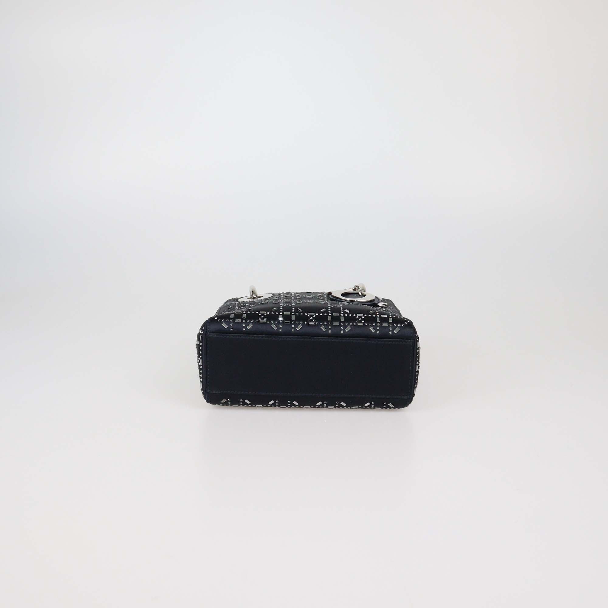 Christian Dior Black Strass Cannage Satin Mini Lady Dior Tote