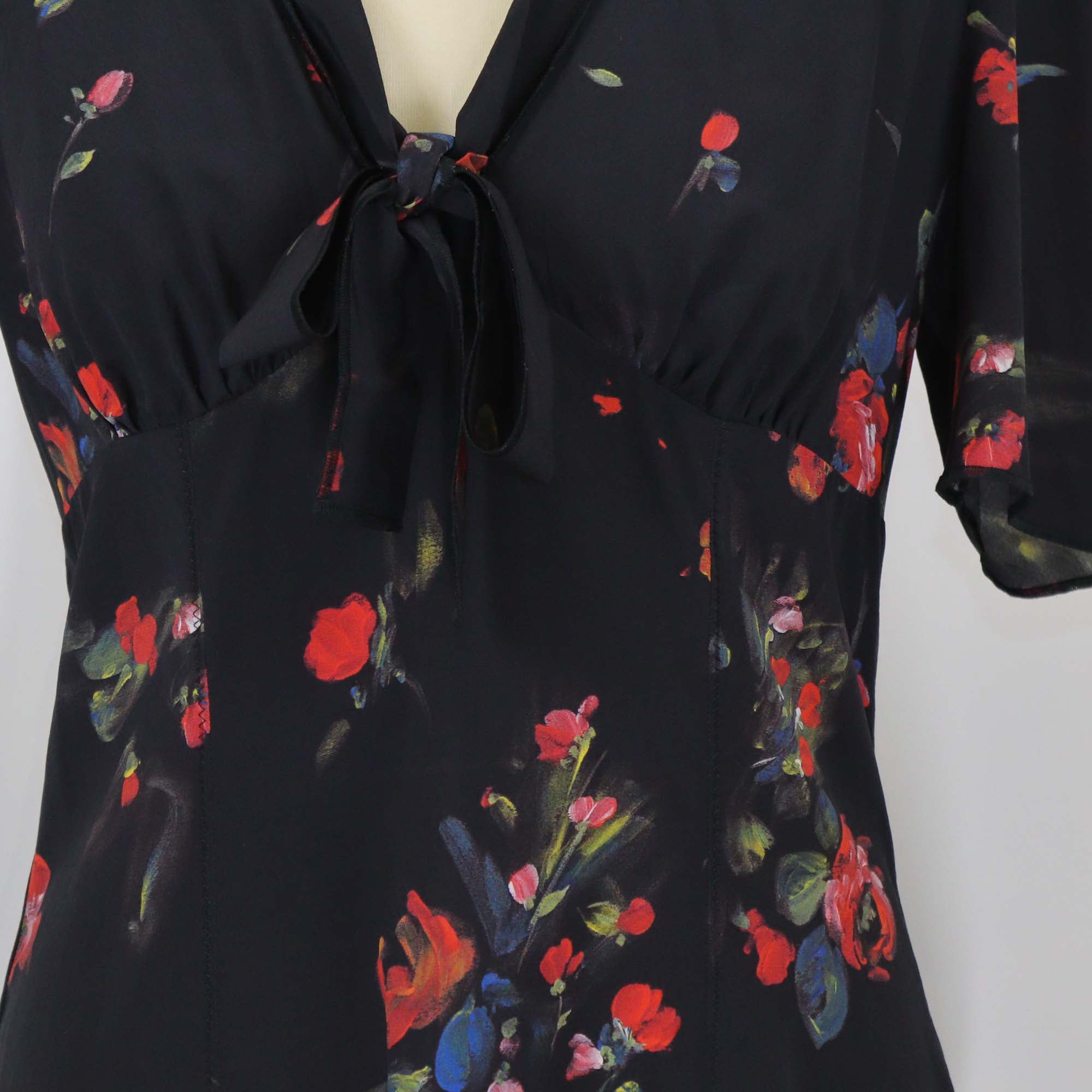 Dolce & Gabbana Black Silk Floral Print Tie Blouse