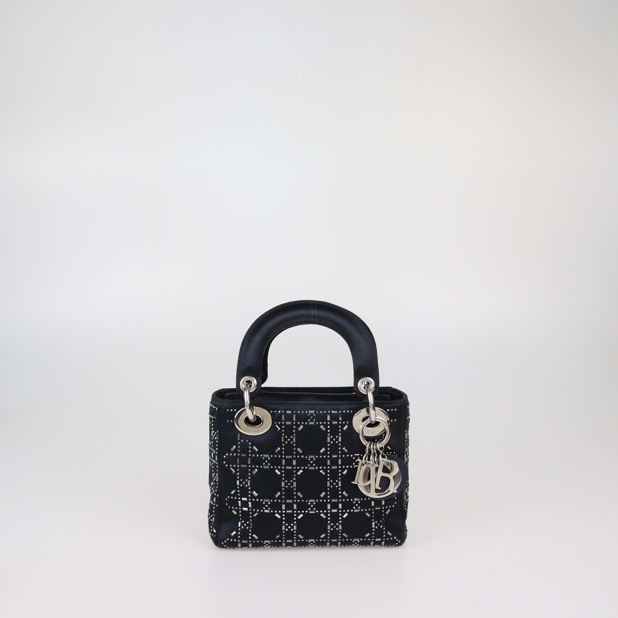 Christian Dior Black Strass Cannage Satin Mini Lady Dior Tote