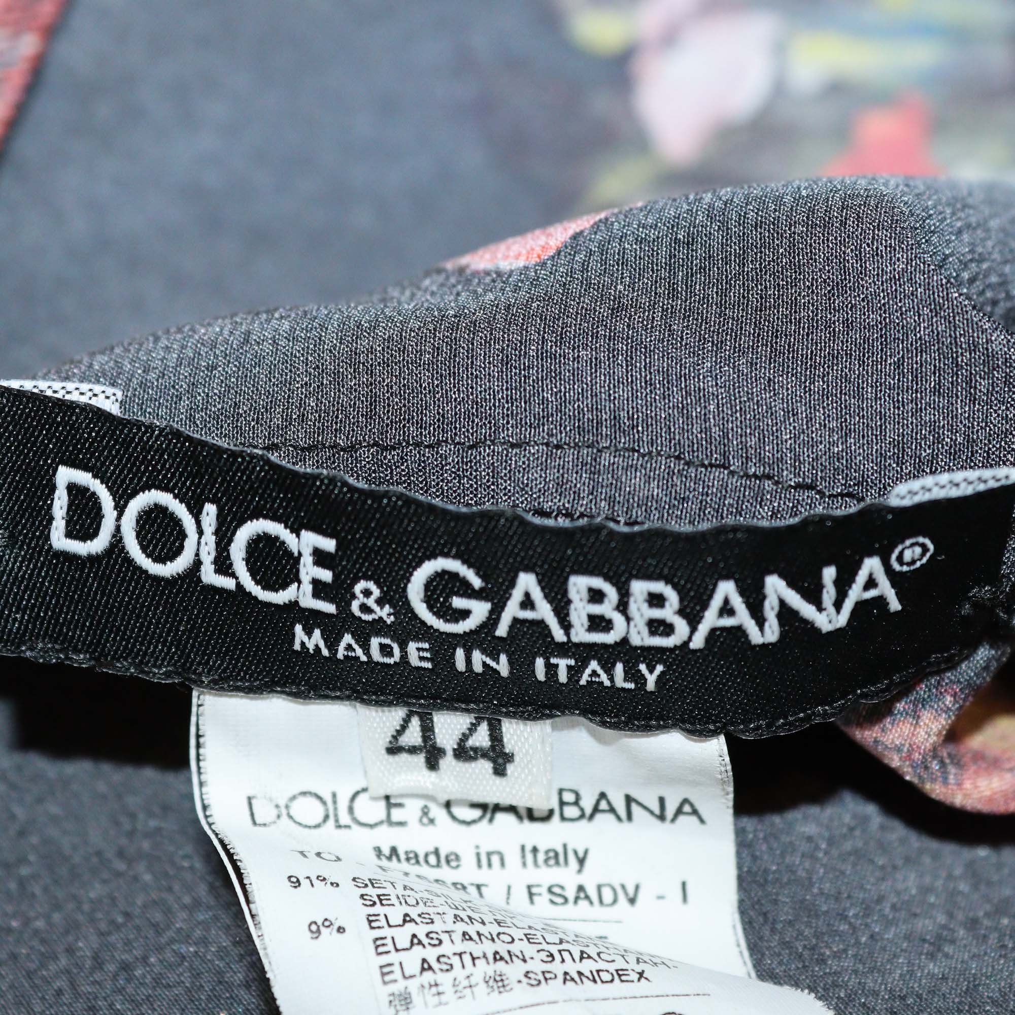 Dolce & Gabbana Black Silk Floral Print Tie Blouse