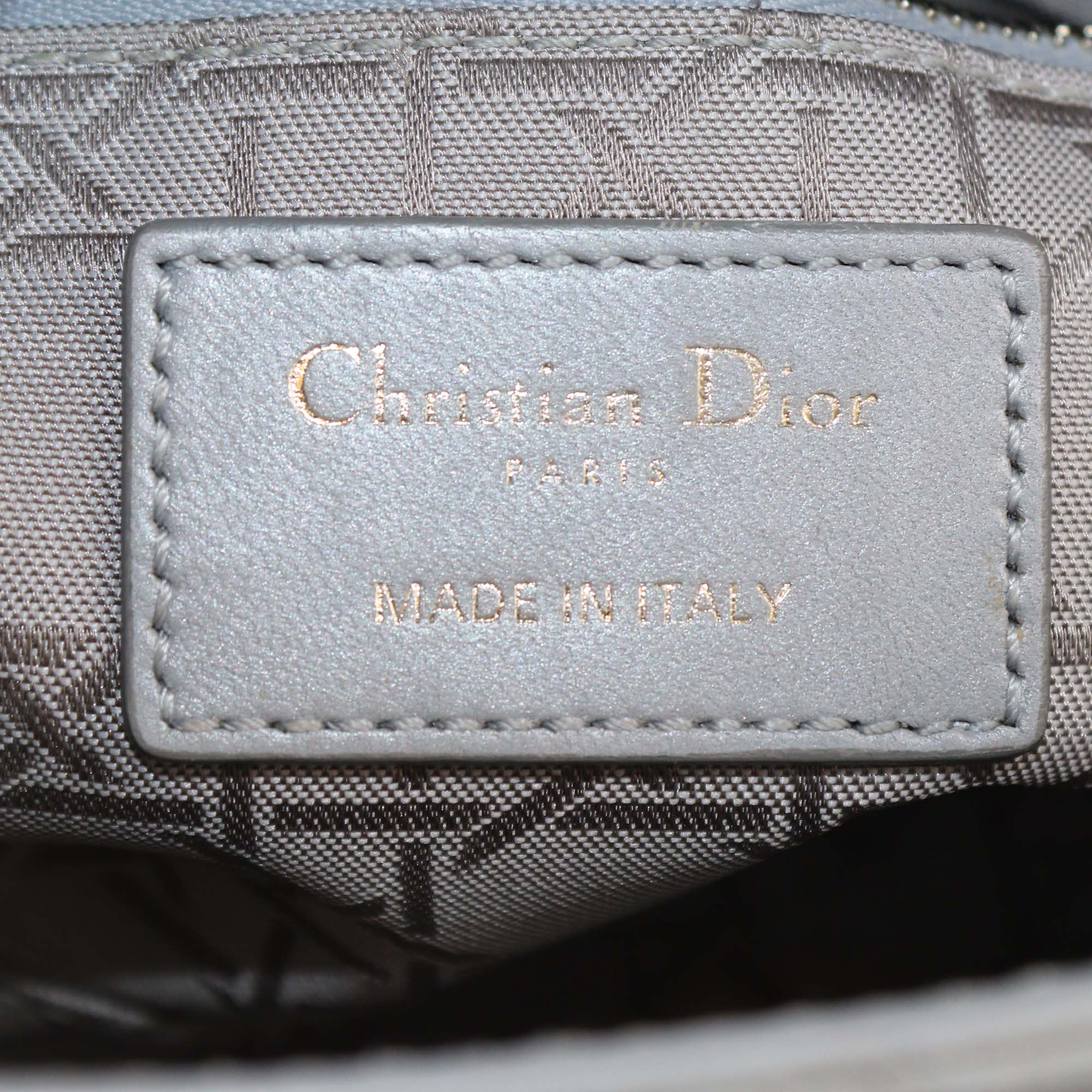 Christian Dior Grey Cannage Patent Leather Mini Lady Dior Tote