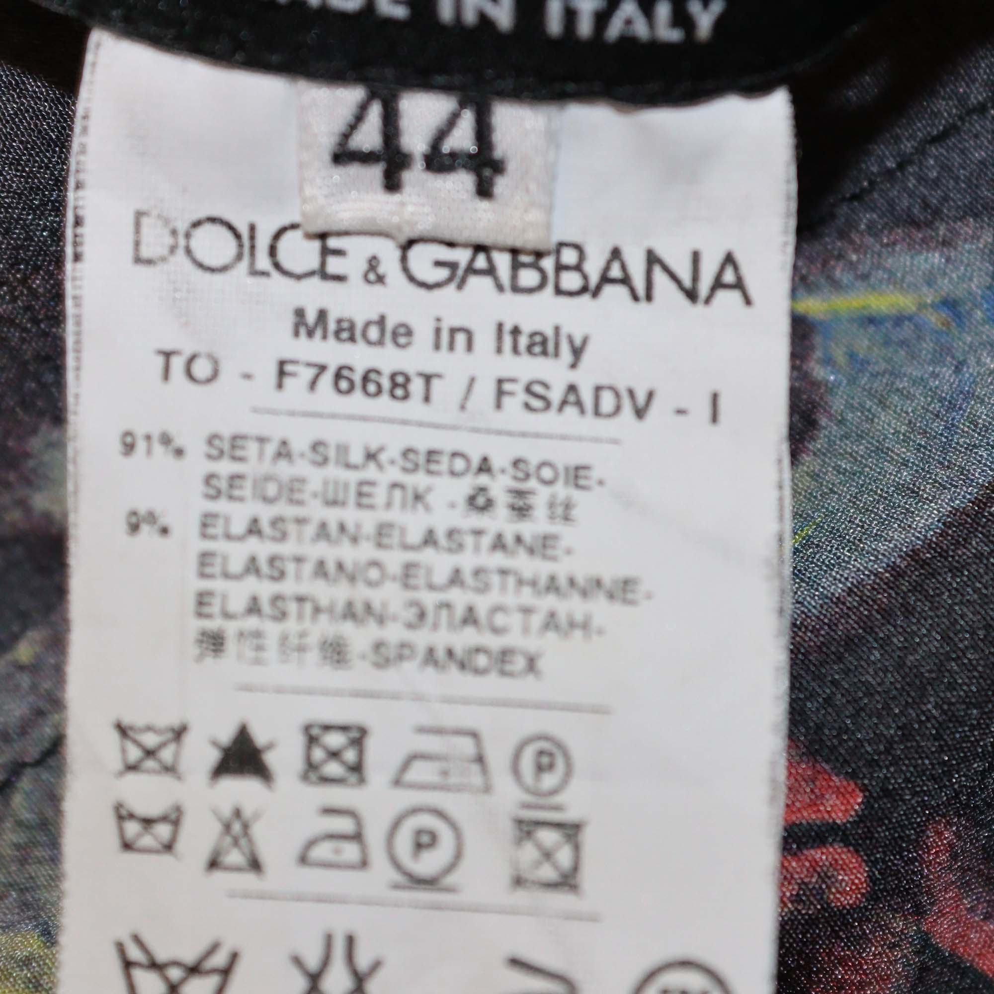 Dolce & Gabbana Black Silk Floral Print Tie Blouse