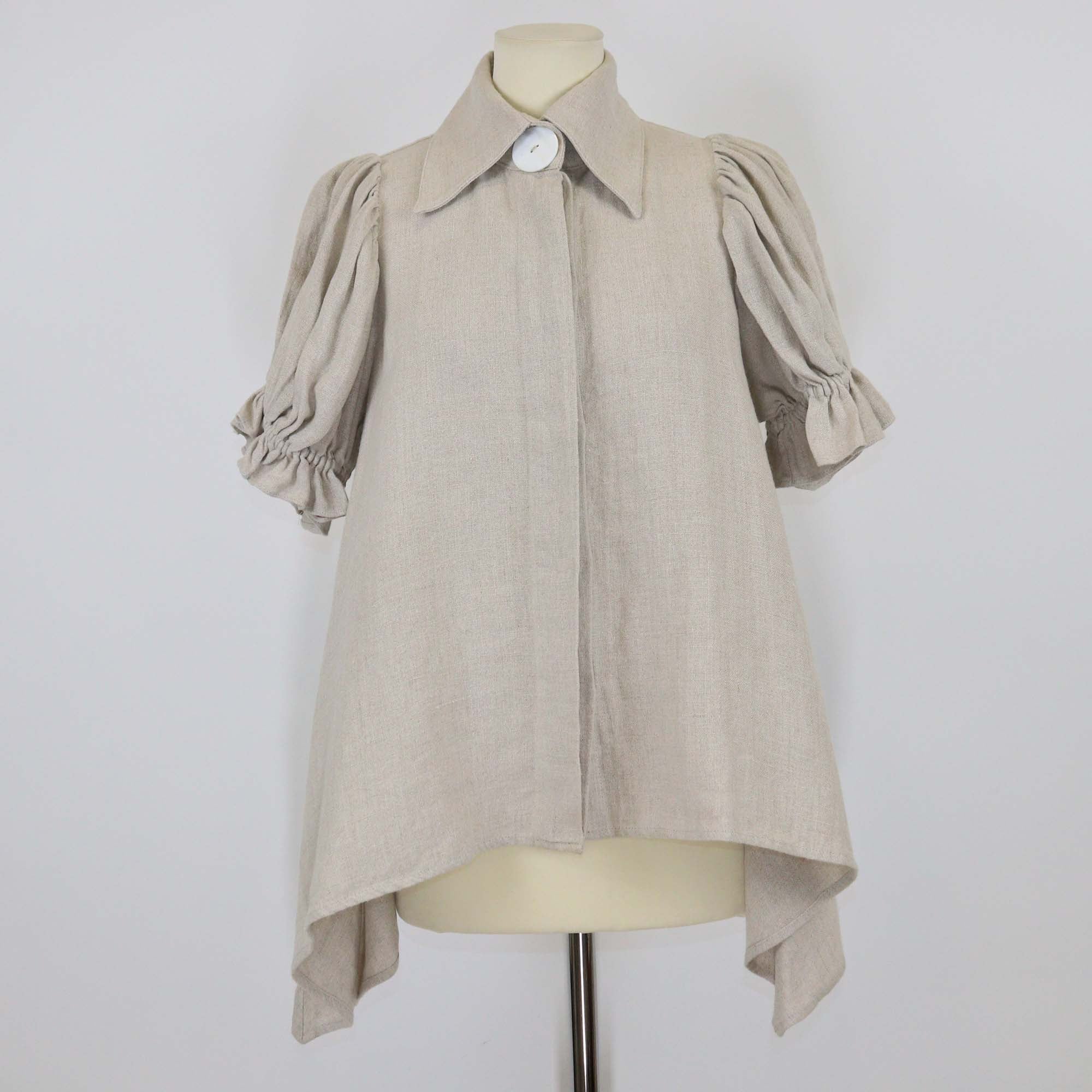Joslin Beige Linen Puffed Short Sleeve Top