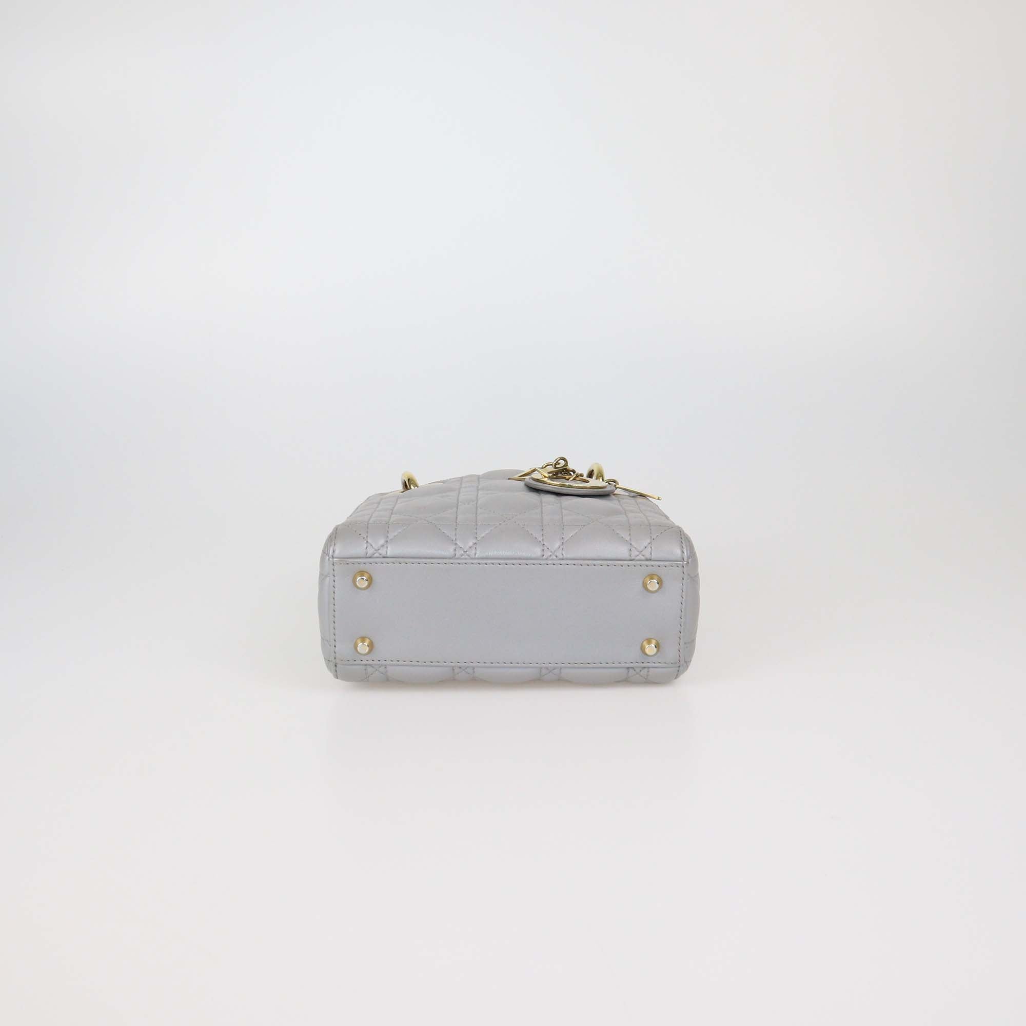 Christian Dior Grey Cannage Patent Leather Mini Lady Dior Tote