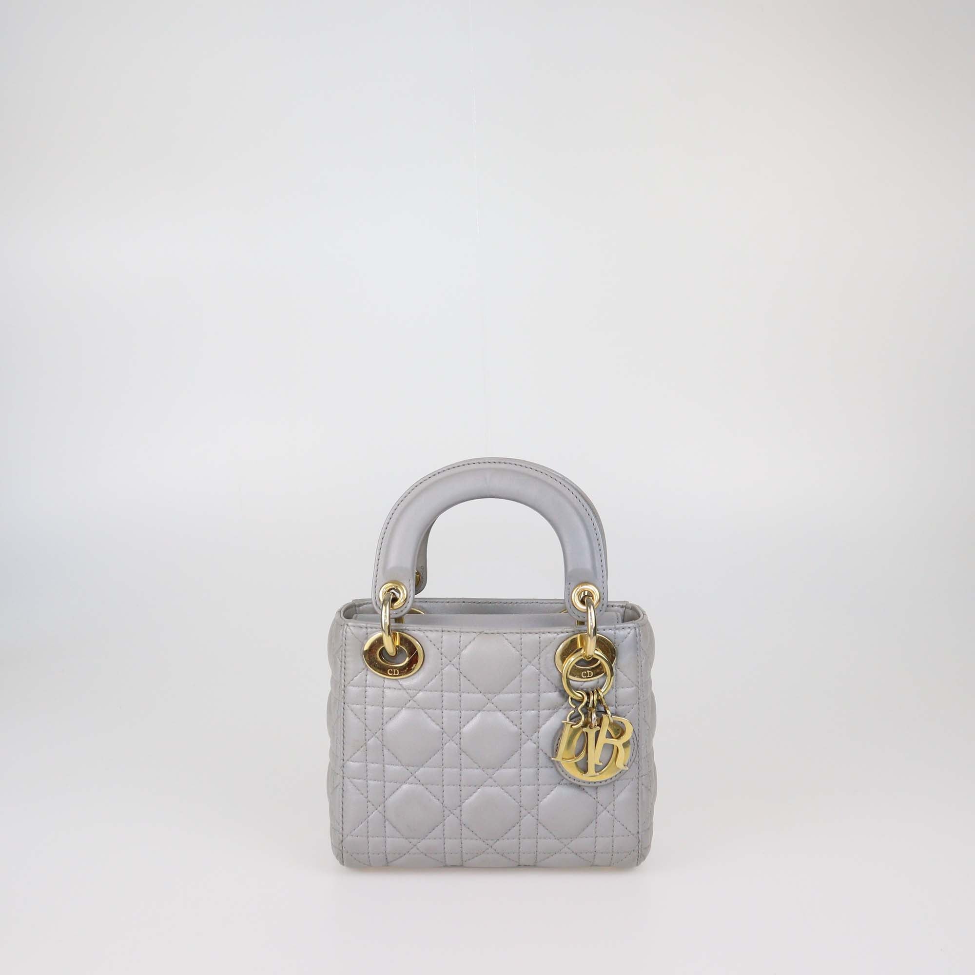 Christian Dior Grey Cannage Patent Leather Mini Lady Dior Tote