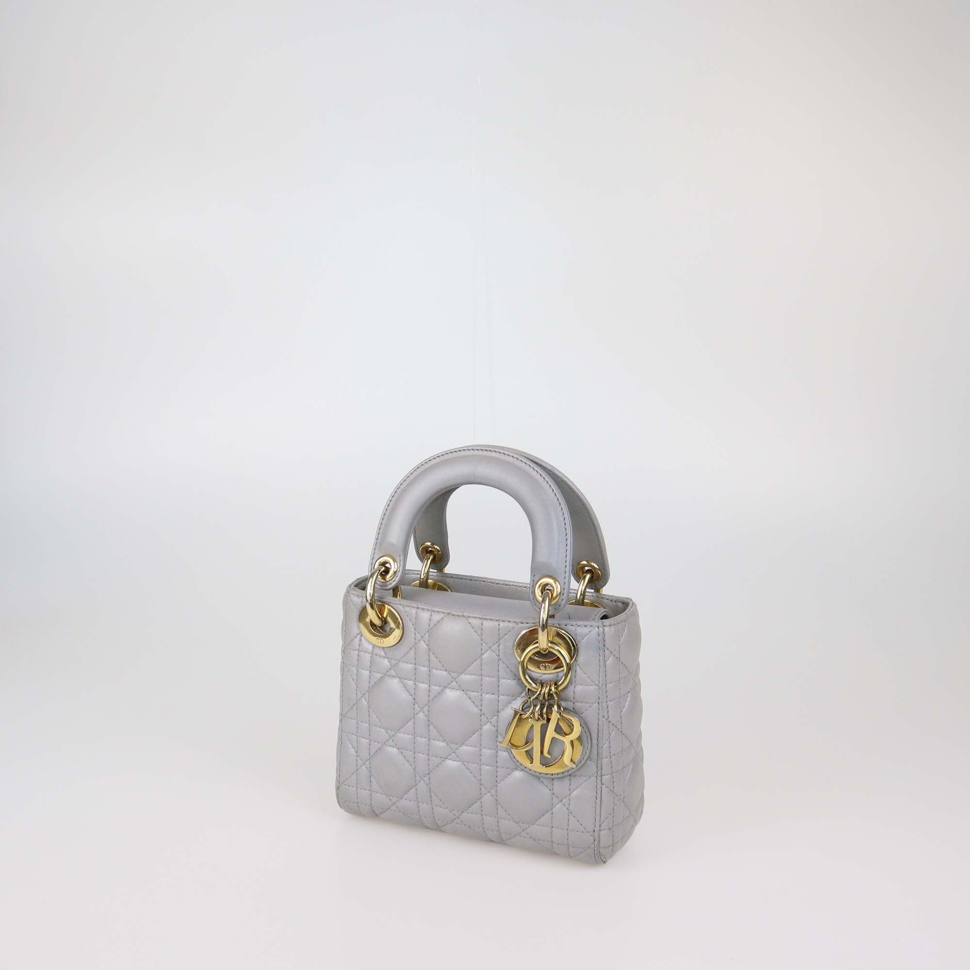 Christian Dior Grey Cannage Patent Leather Mini Lady Dior Tote