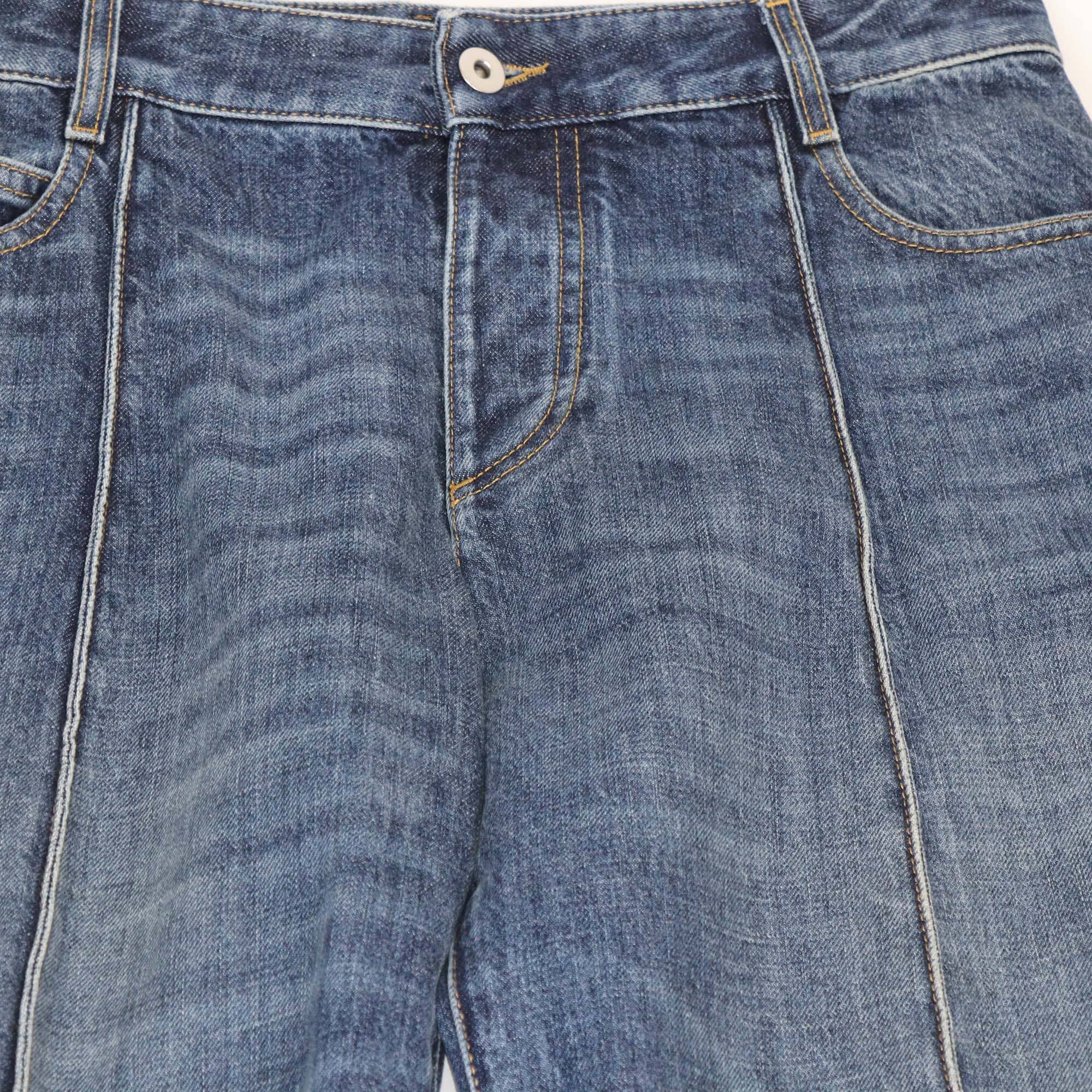 Bottega Veneta Blue Denim Washed Folded Hem Straight Cut Jeans Womens Bottega Veneta