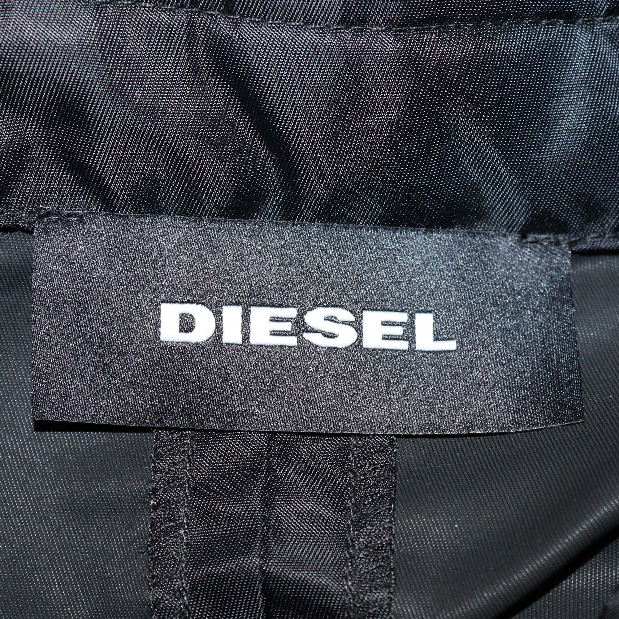 Diesel Black Cotton & Nylon Front Zip Biker Jacket