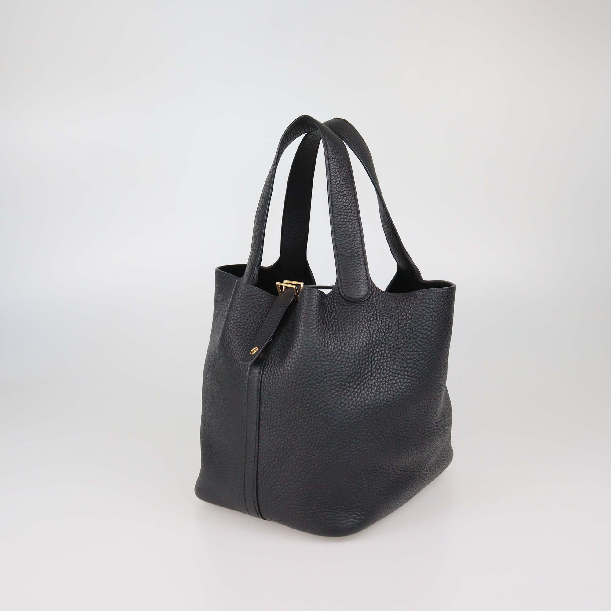 Hermes Black Clemence Leather Picotin Lock 22 Bag