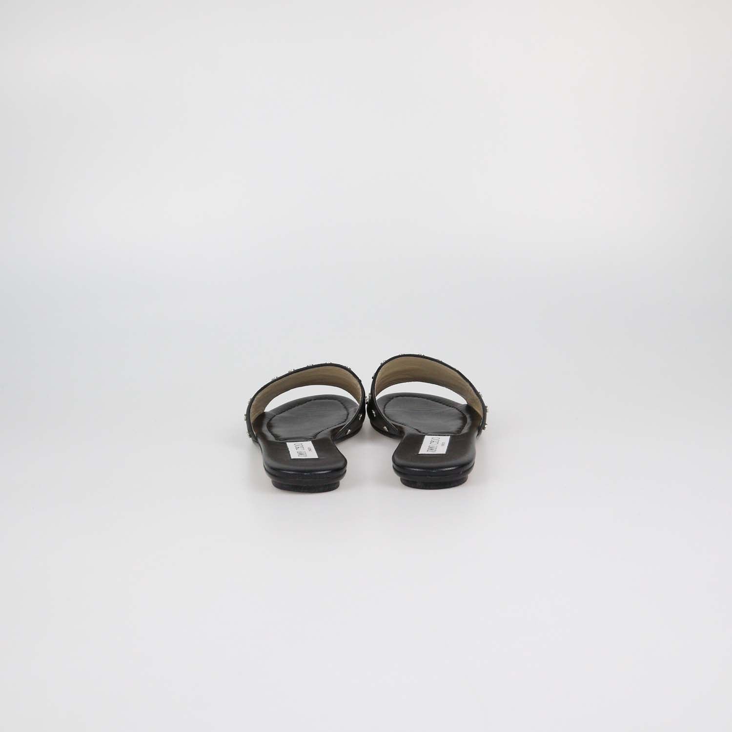 Jimmy Choo Black Leather Studded Nanda Flat Slides