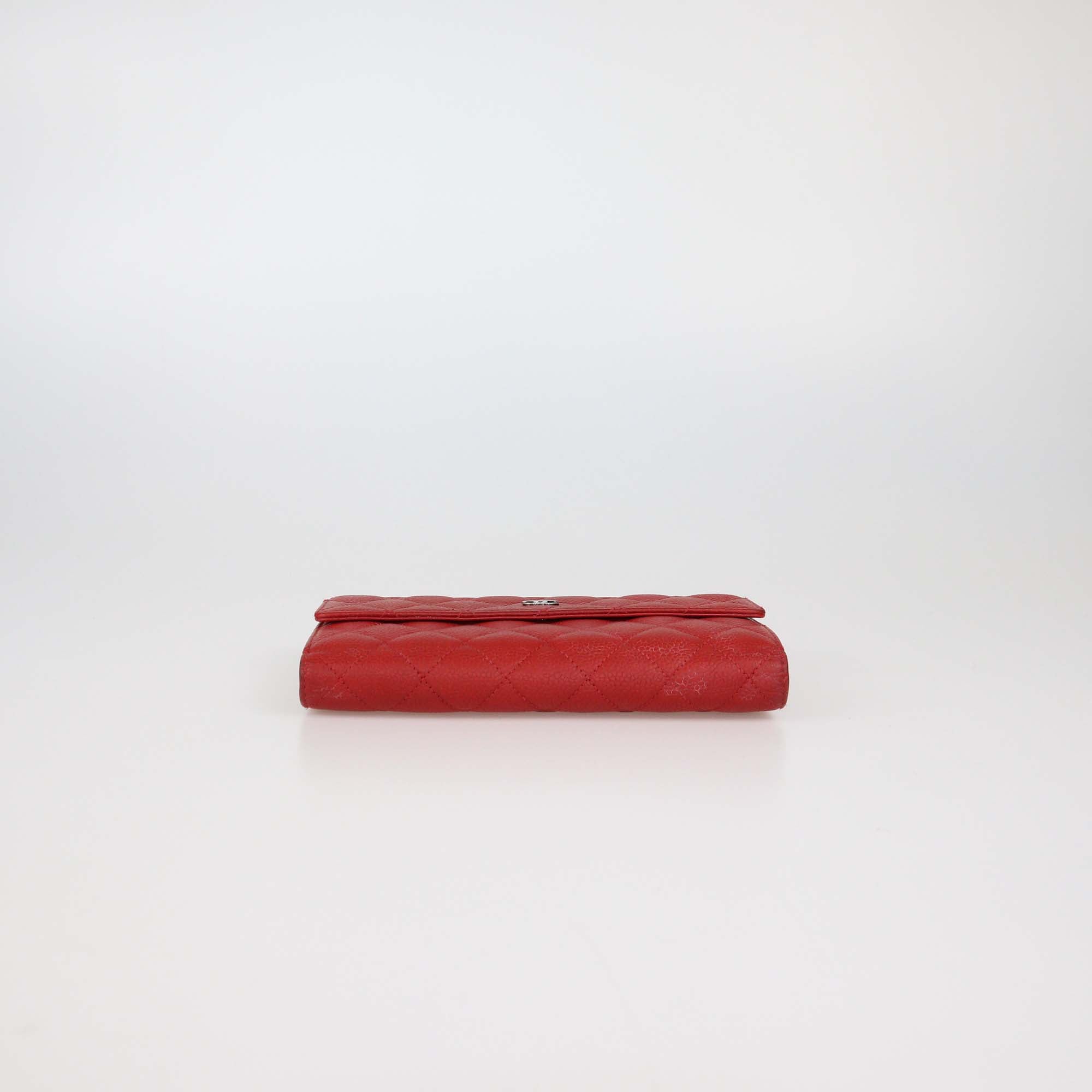 Chanel Red Quilted Caviar Leather CC Flap Continental Wallet