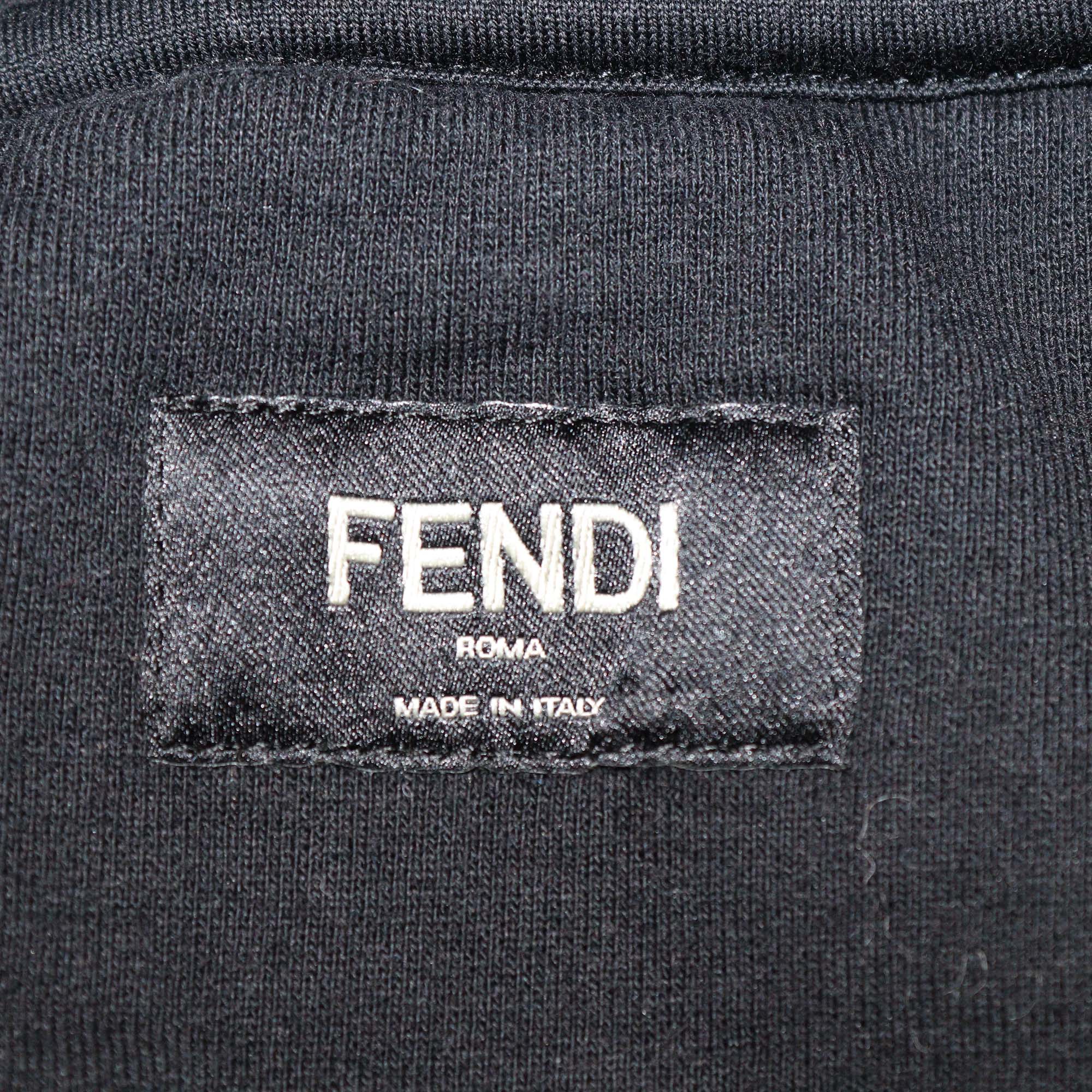 Fendi Black Cotton Logo Patch Long Sleeve Sweatshirt