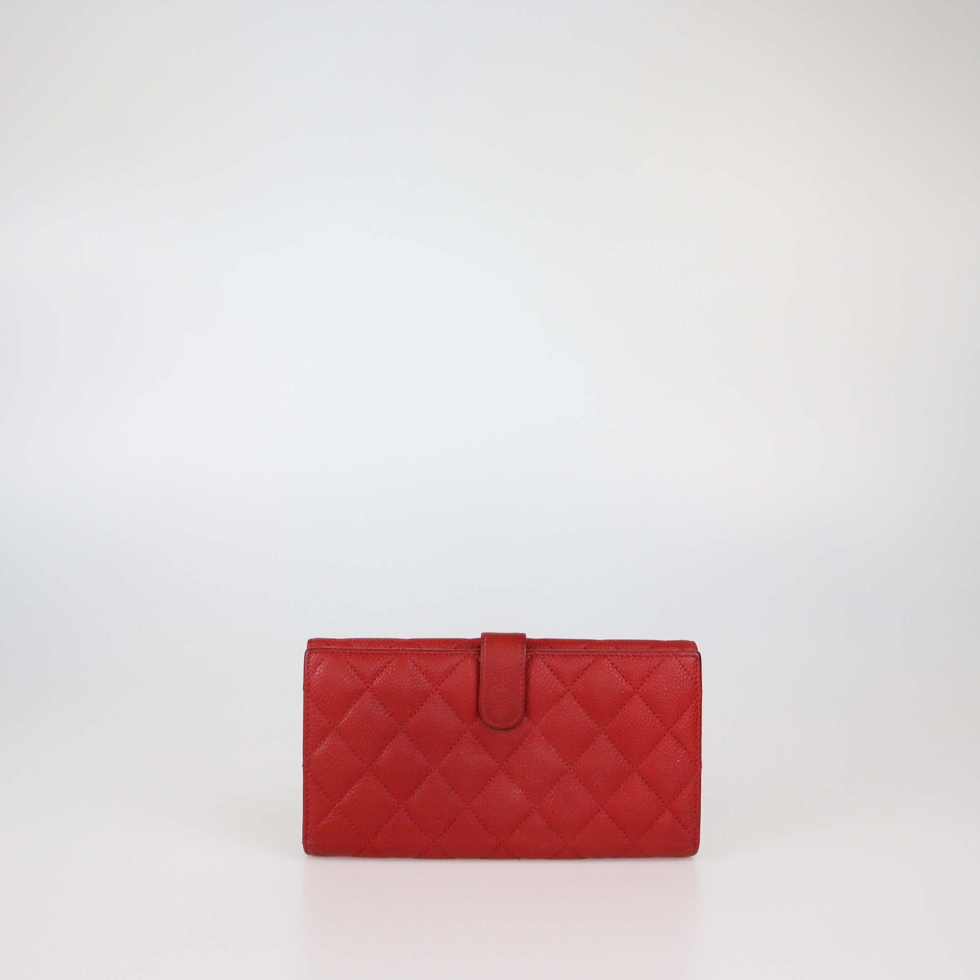 Chanel Red Quilted Caviar Leather CC Flap Continental Wallet