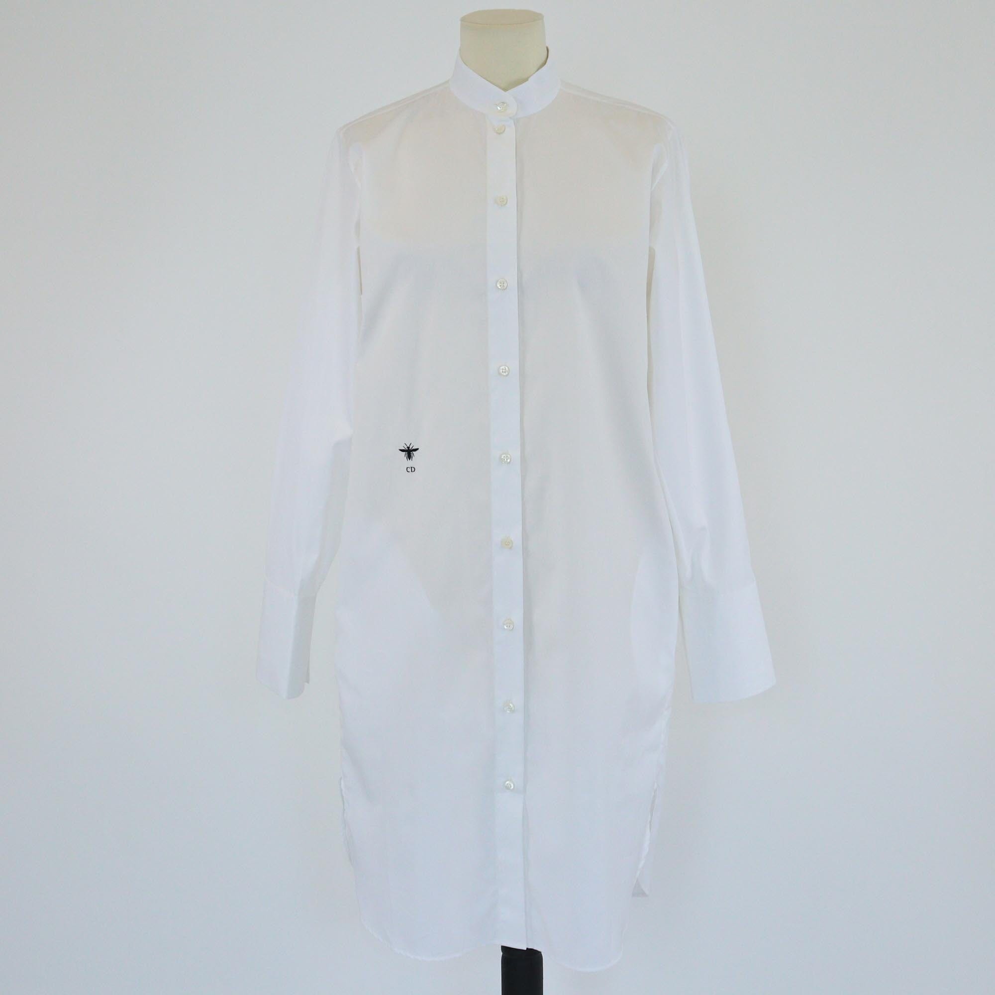 Christian Dior White Bee Embroidery Mock Neck Long Sleeve Midi Dress Womens Christian Dior