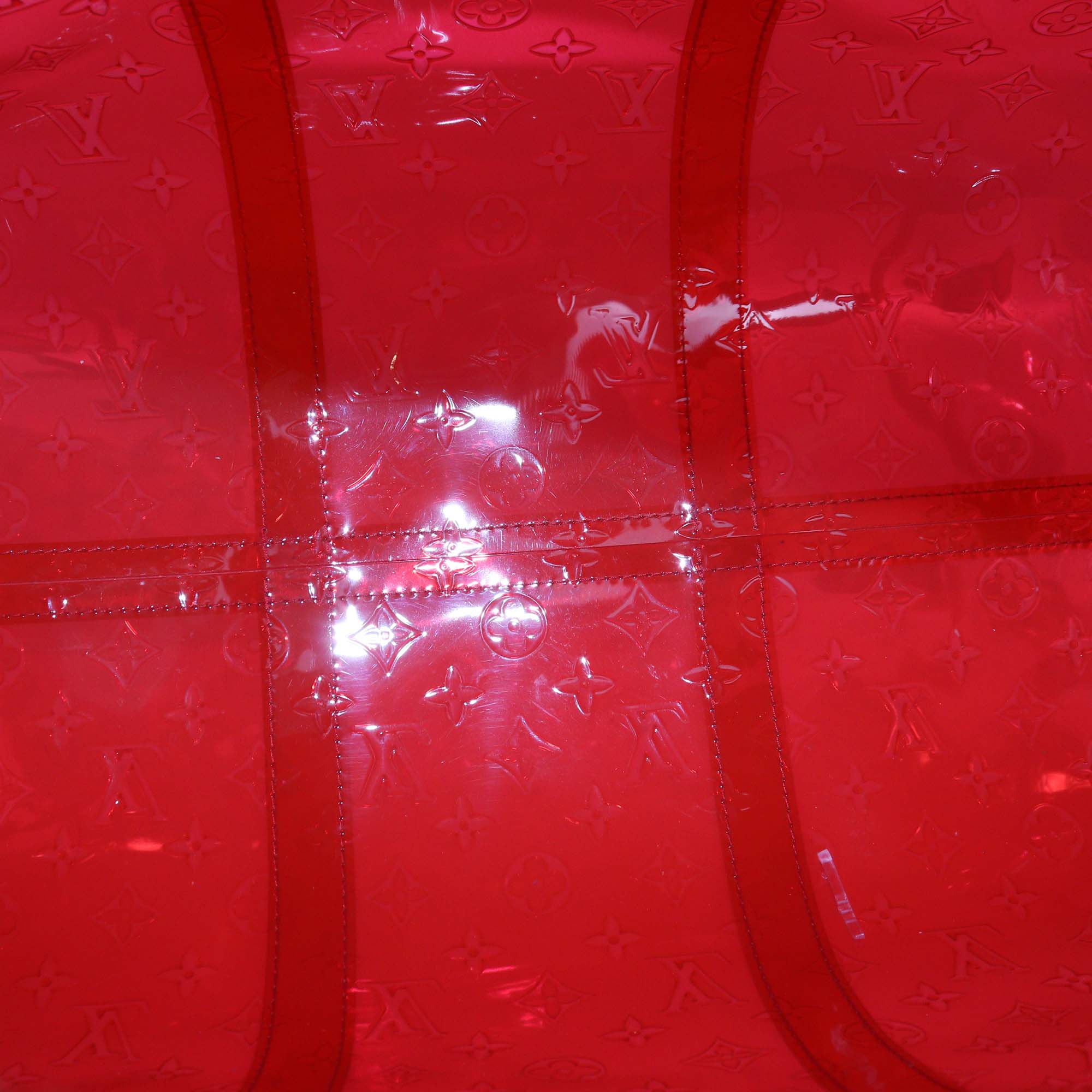 Hermes Clear Red Monogram PVC Keepall Bandouliere 50 Bag