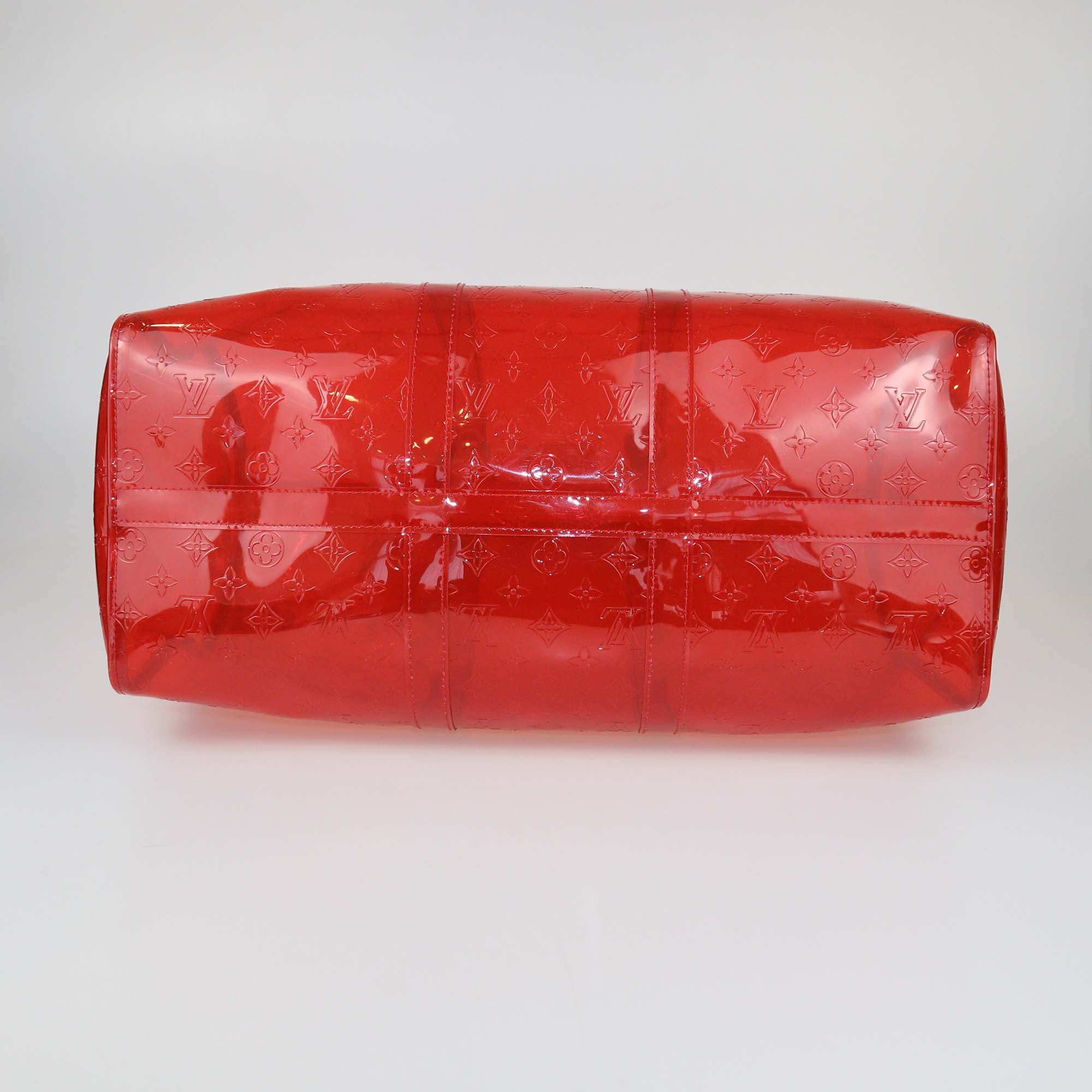Hermes Clear Red Monogram PVC Keepall Bandouliere 50 Bag