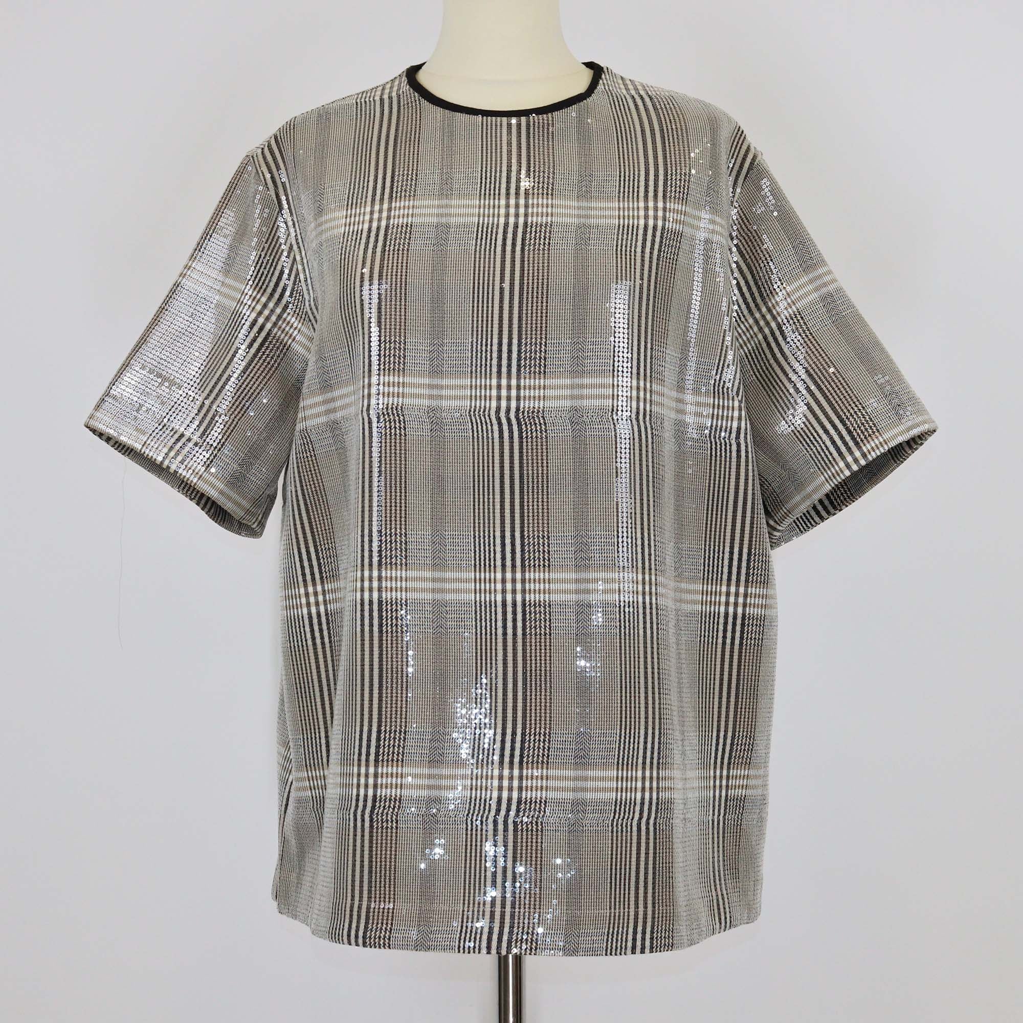 3.1 Phillip lim Beige Checkered Polyester Sequins Plaid Tee