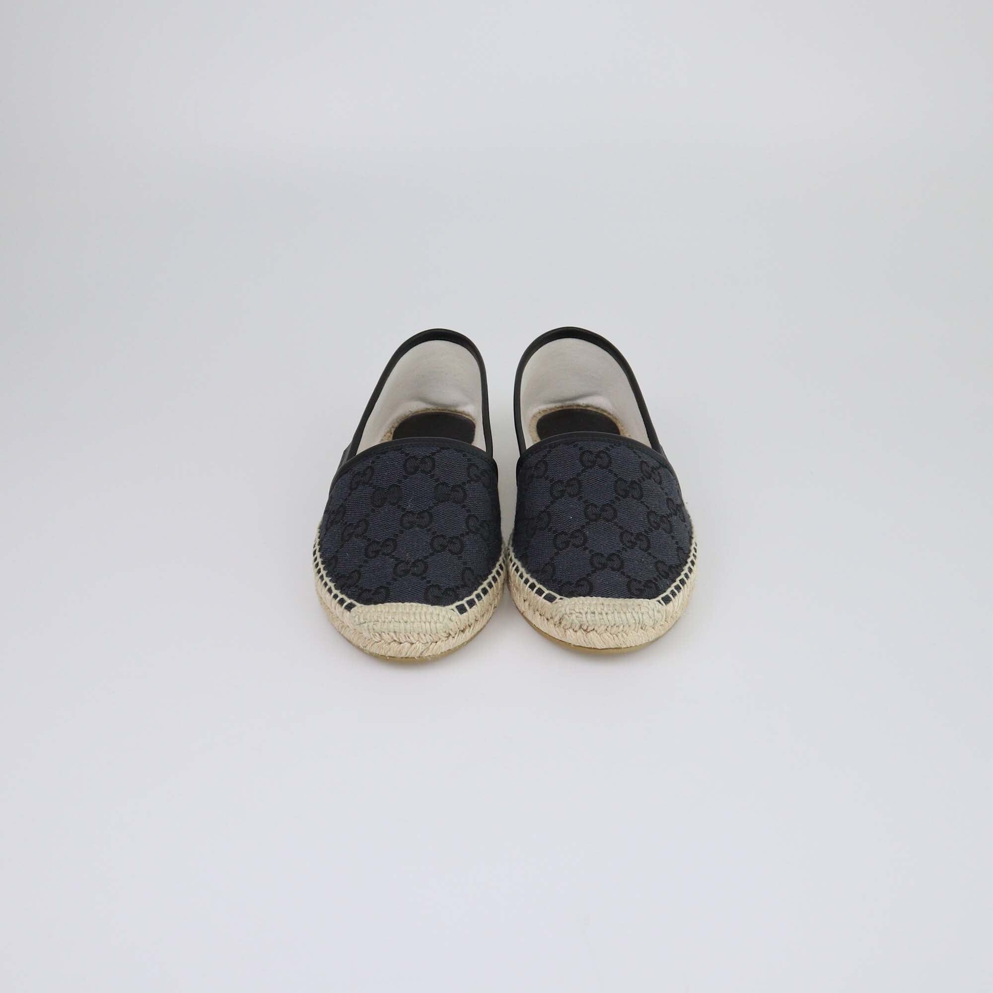 Gucci Navy Blue/Black GG Espadrille Flats Womens Gucci