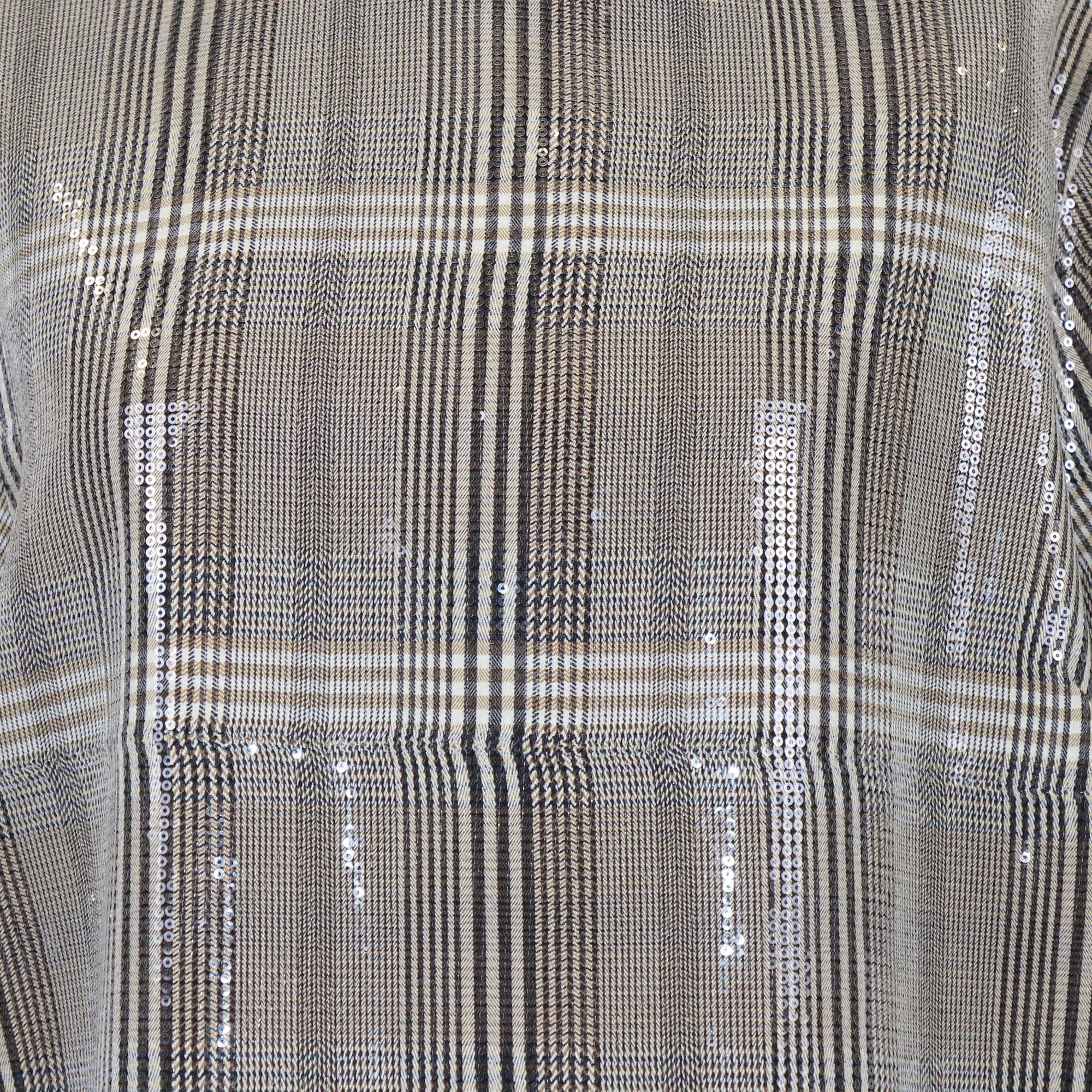 3.1 Phillip lim Beige Checkered Polyester Sequins Plaid Tee